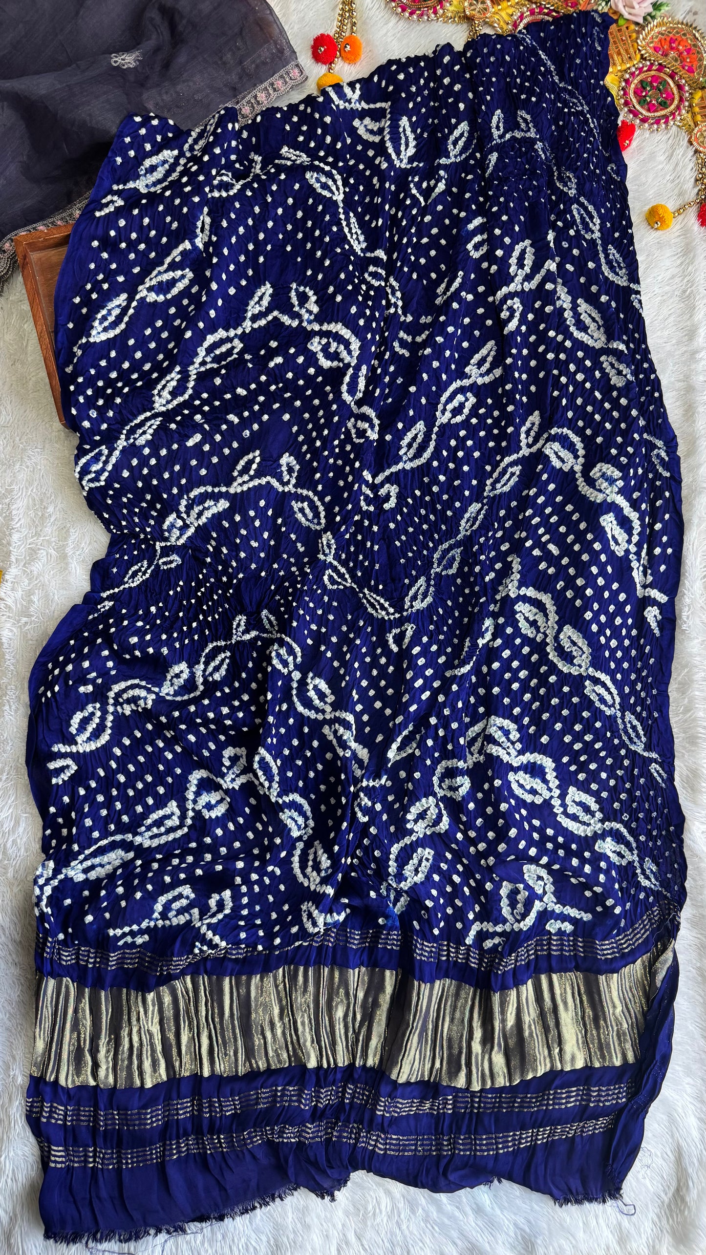 Royal Blue Shade Bandhej Modal Silk Dupatta with Lagdi Patti