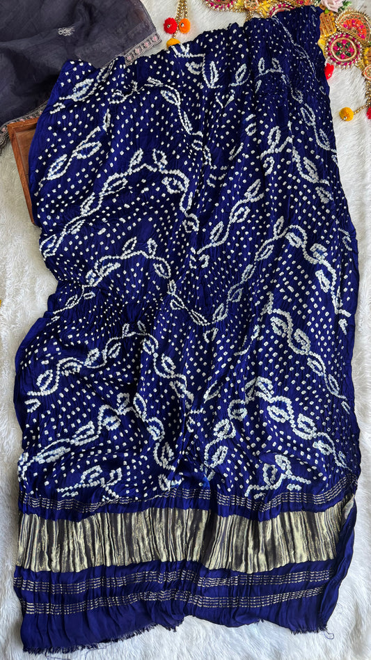 Royal Blue Shade Bandhej Modal Silk Dupatta with Lagdi Patti