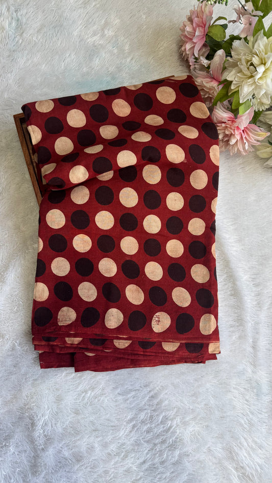 Red Shade Circle Motif Ajrakh Hand Blocked Natural Dyed Cotton Fabric