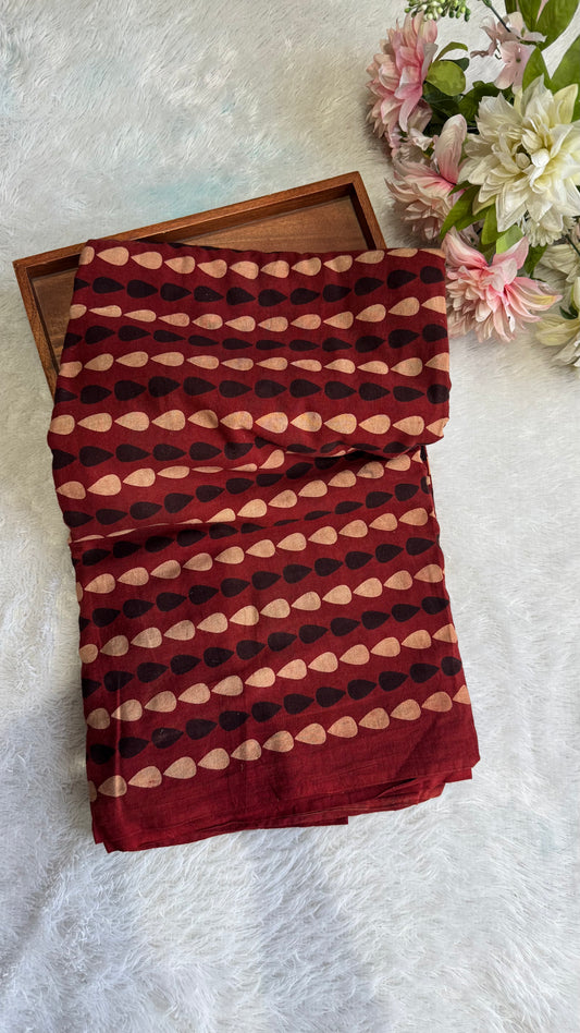 Red Shade Tear Drop Motif Ajrakh Hand Blocked Natural Dyed Cotton Fabric