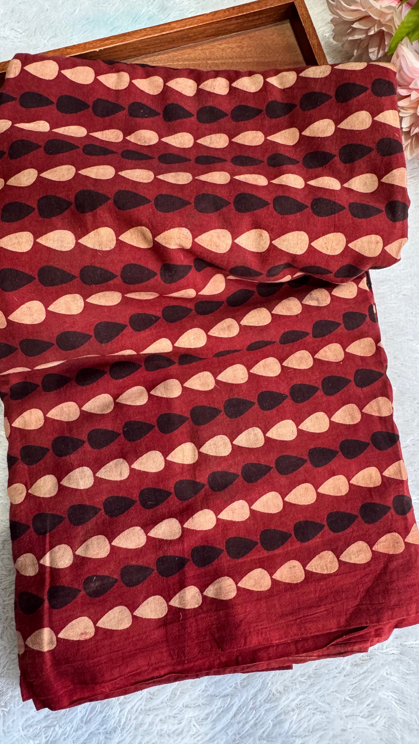 Red Shade Tear Drop Motif Ajrakh Hand Blocked Natural Dyed Cotton Fabric