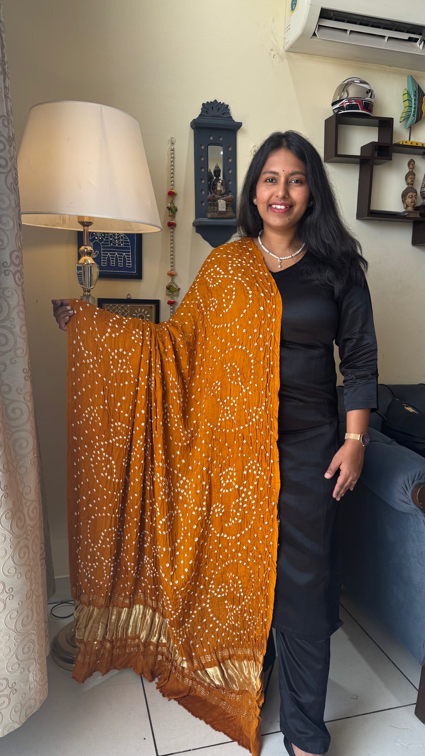 Mustard Shade Bandhej Modal Silk Dupatta with Lagdi Patti
