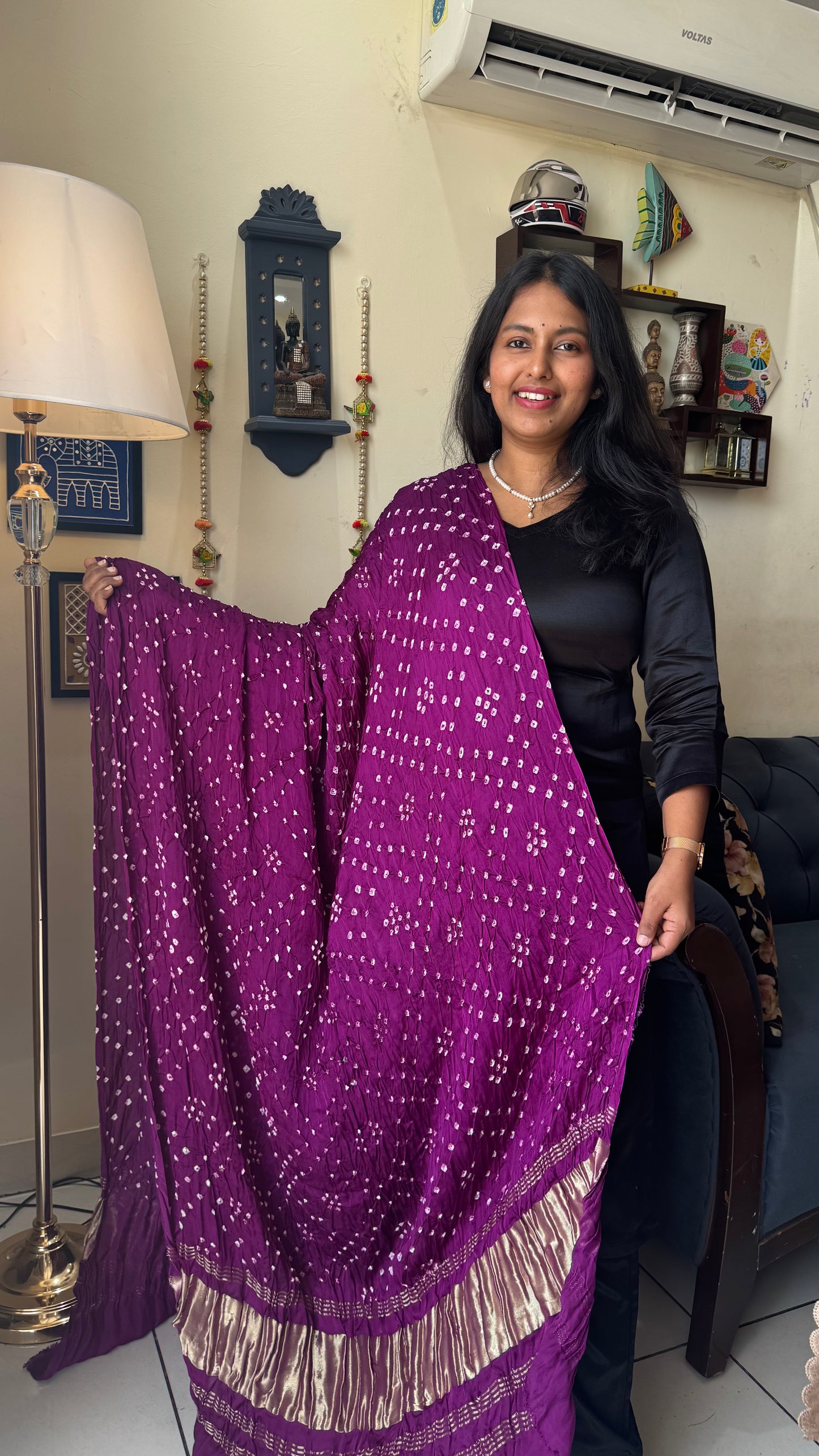 Margenta Shade Bandhej Modal Silk Dupatta with Lagdi Patti