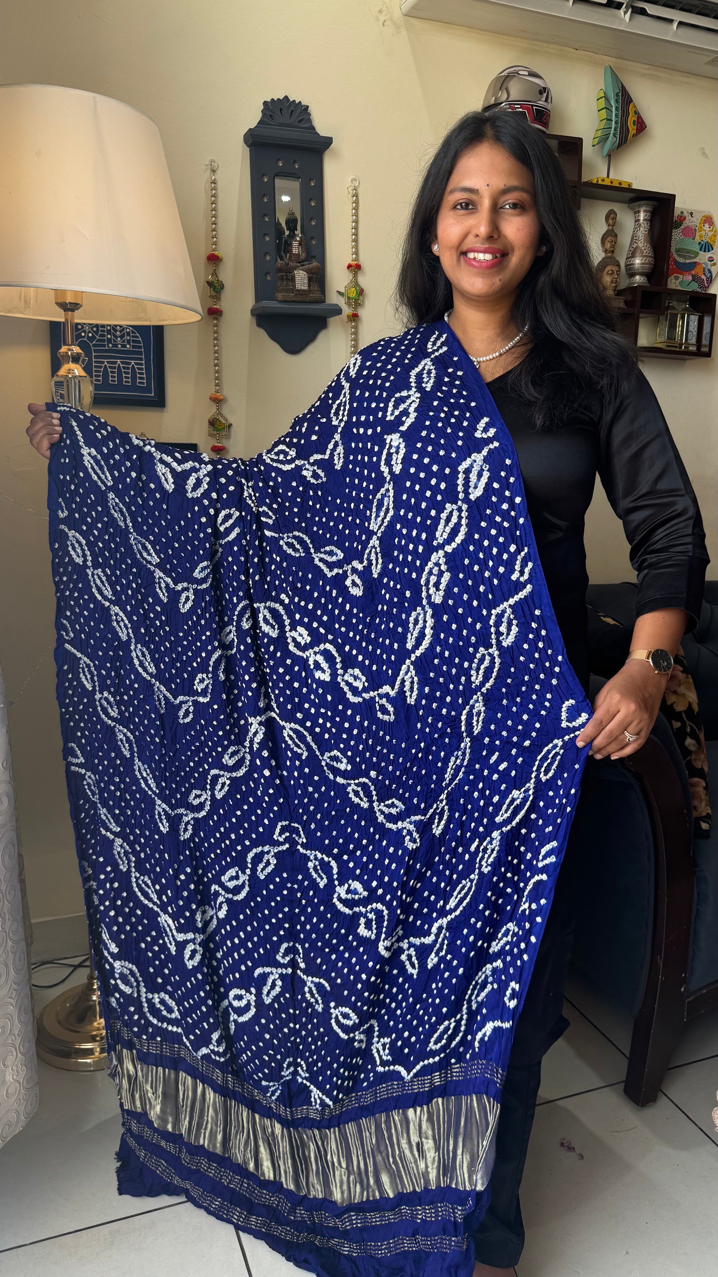 Royal Blue Shade Bandhej Modal Silk Dupatta with Lagdi Patti