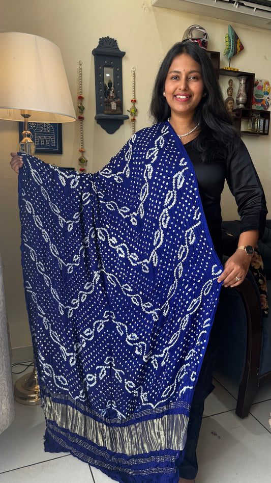 Royal Blue Shade Bandhej Modal Silk Dupatta with Lagdi Patti
