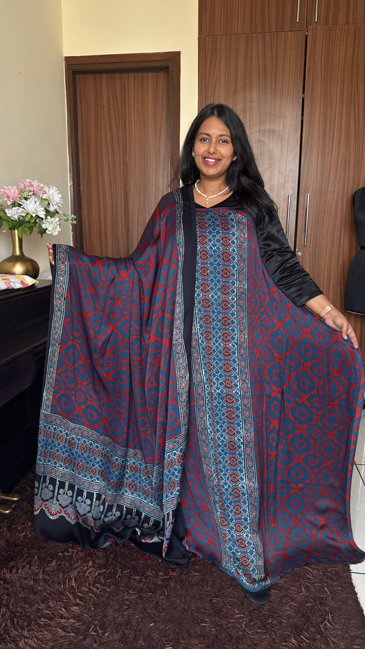 Indigo Grey Diamond Jaal Motif Modal Silk Kurta with Ajrakh Modal Dupatta