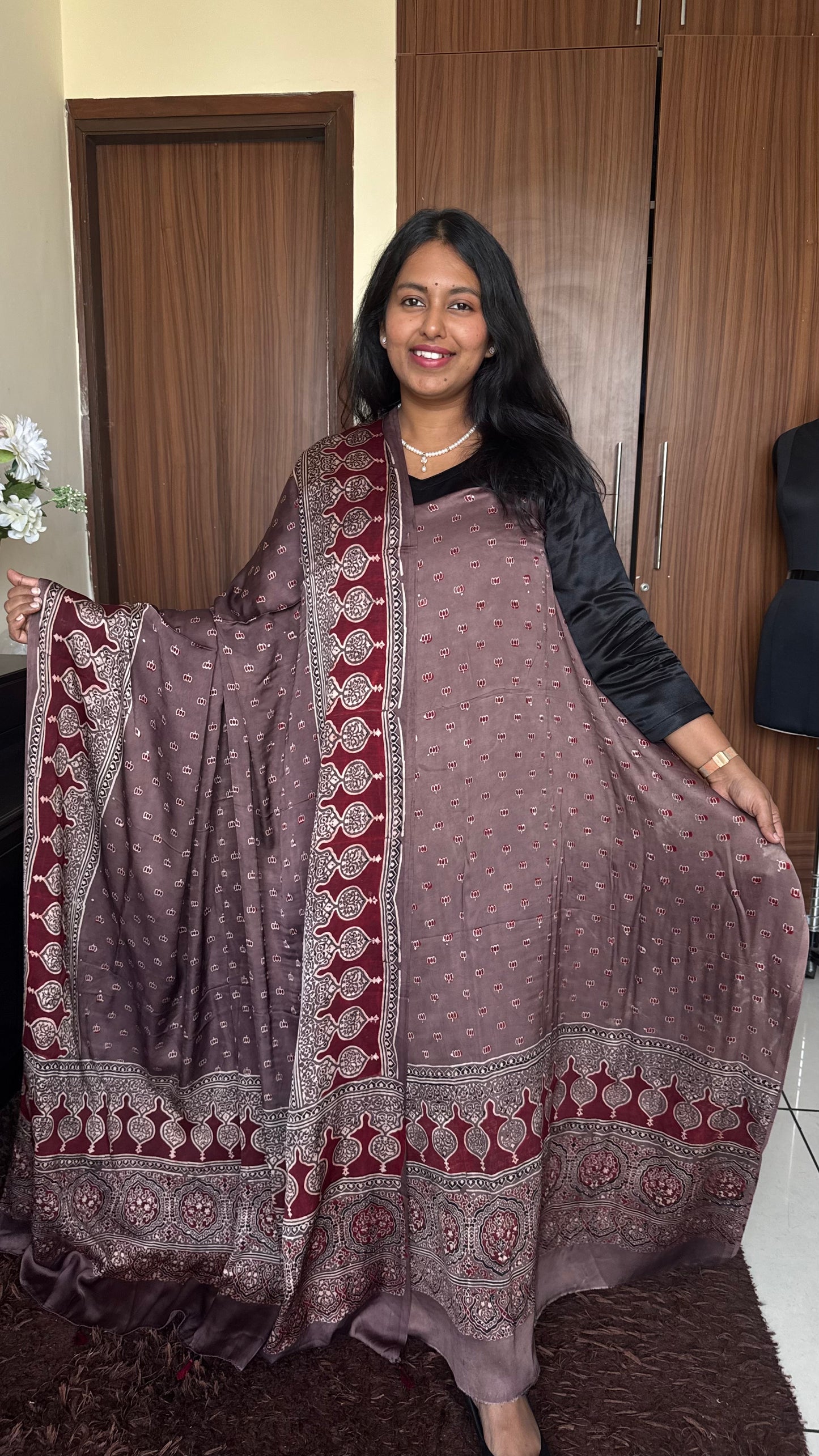 Resin Kamal Booti Modal Silk Ajrakh Natural Dyed Hand Block Print 2pc Set