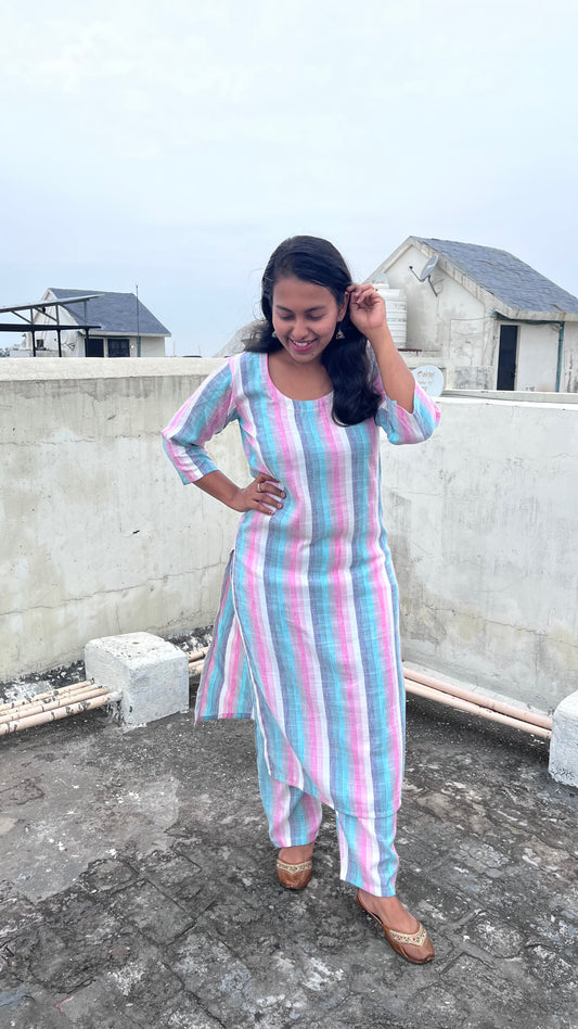 Candy Floss Rayon Cotton Kurta Pant Set