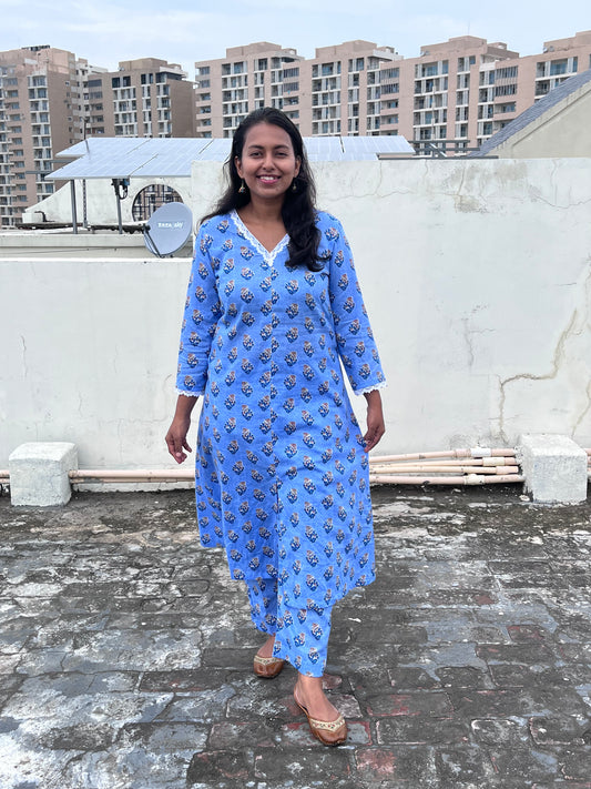 Code Blue Rayon Cotton Kurta Pant Co ord Set