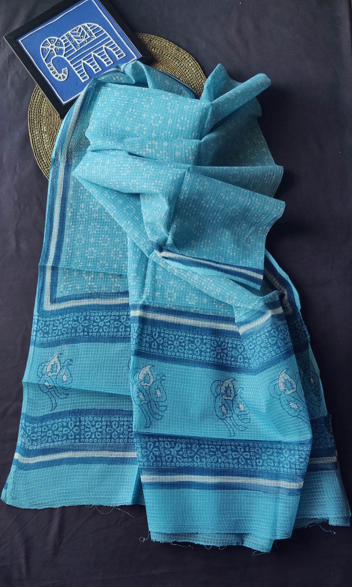 Sky Blue Akola Indigo Hand Block Print Kota Dupatta