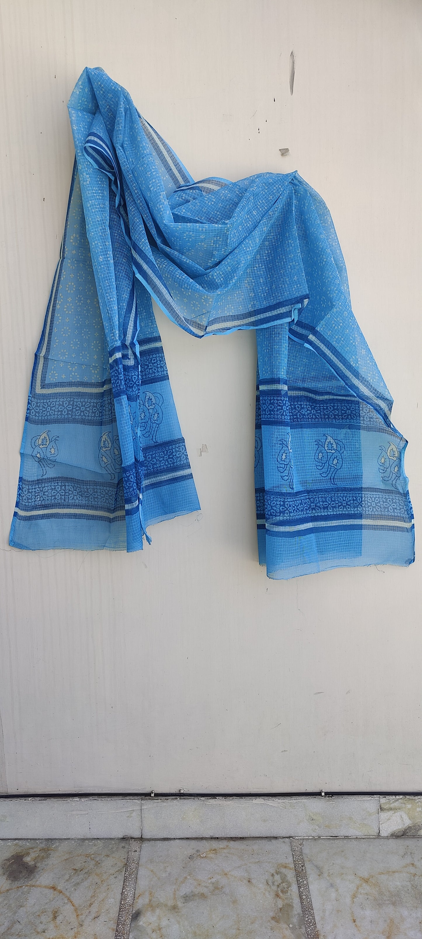 Sky Blue Akola Indigo Hand Block Print Kota Dupatta