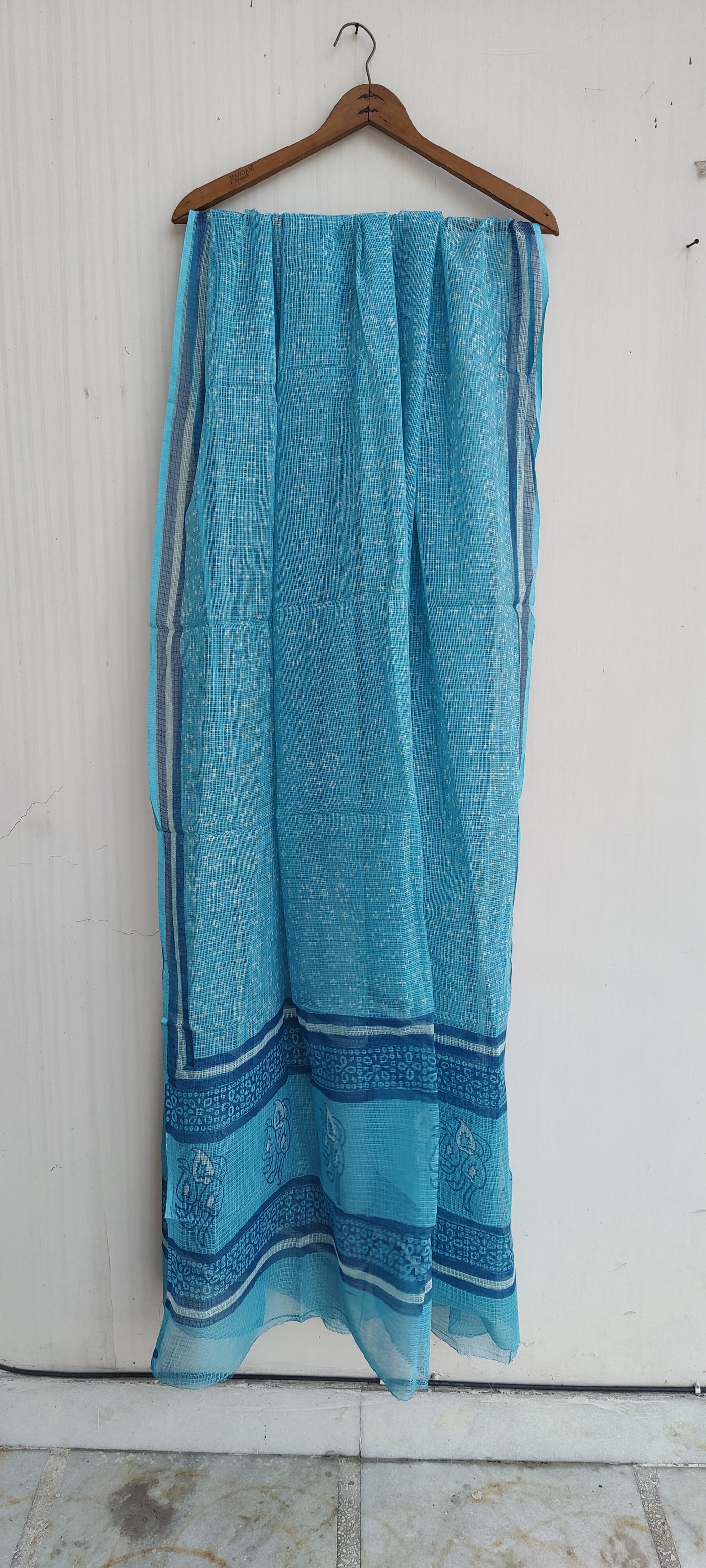 Sky Blue Akola Indigo Hand Block Print Kota Dupatta