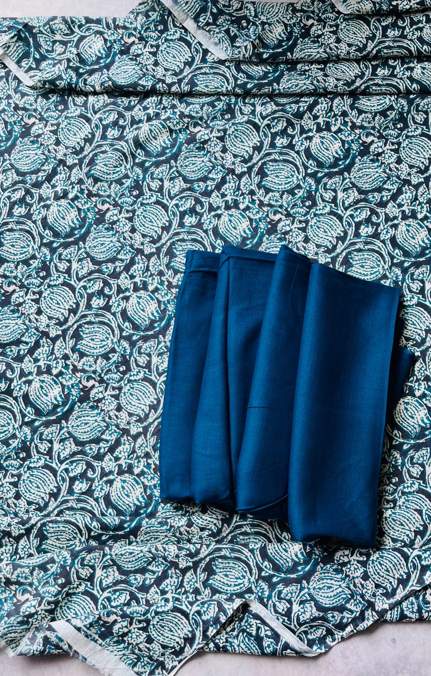 Blue Kalamkari Print Cotton 2 pc Suit Set