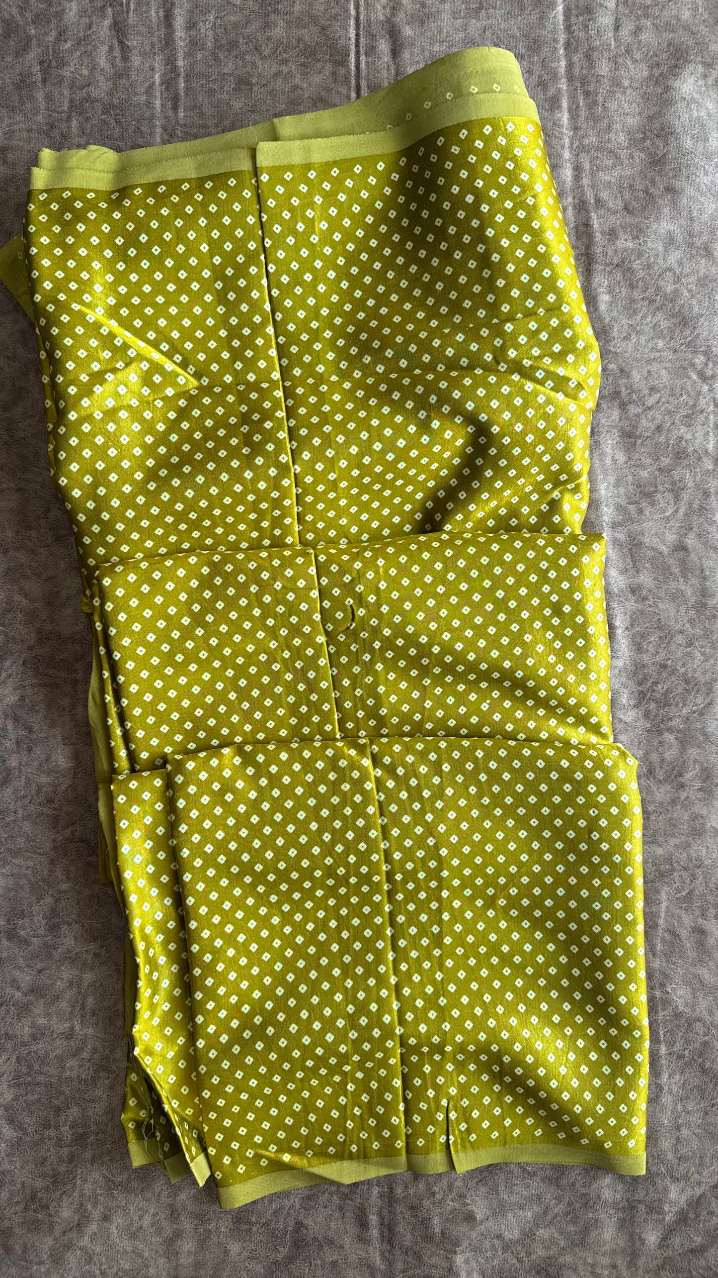 Olive Green Dotted Motif Ajrakh Mashru Silk fabric