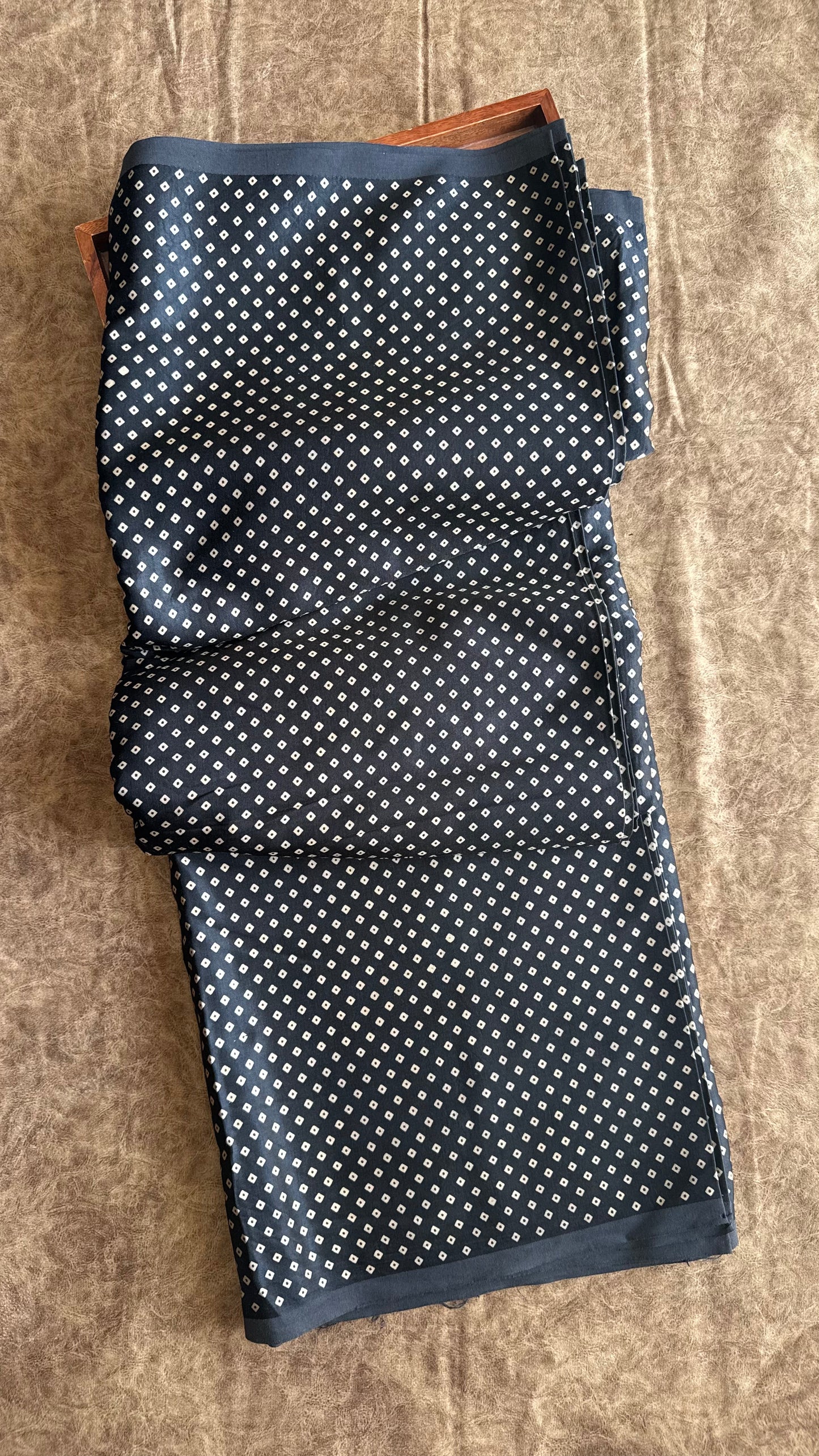 Black Dotted Motif Ajrakh Mashru Silk fabric