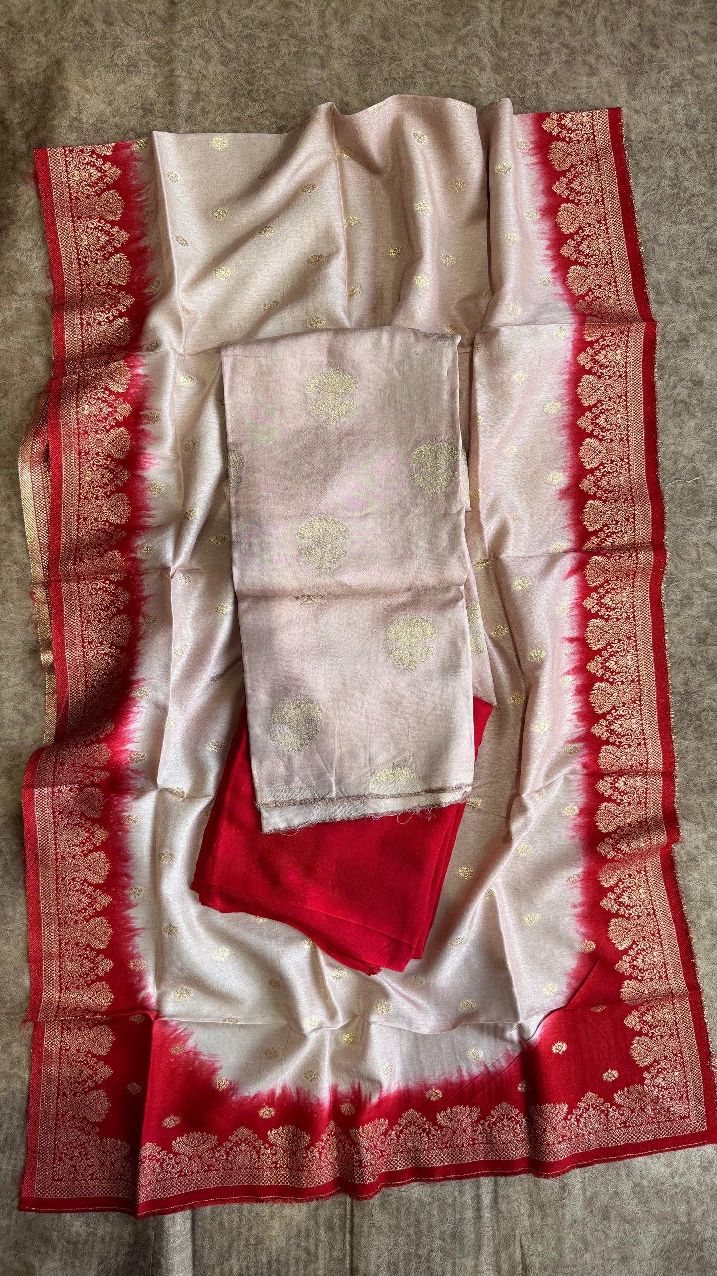 OffWhite Dual Shade Kurta & Dupatta Dola Silk Suit with Zari Weave -3 Pc