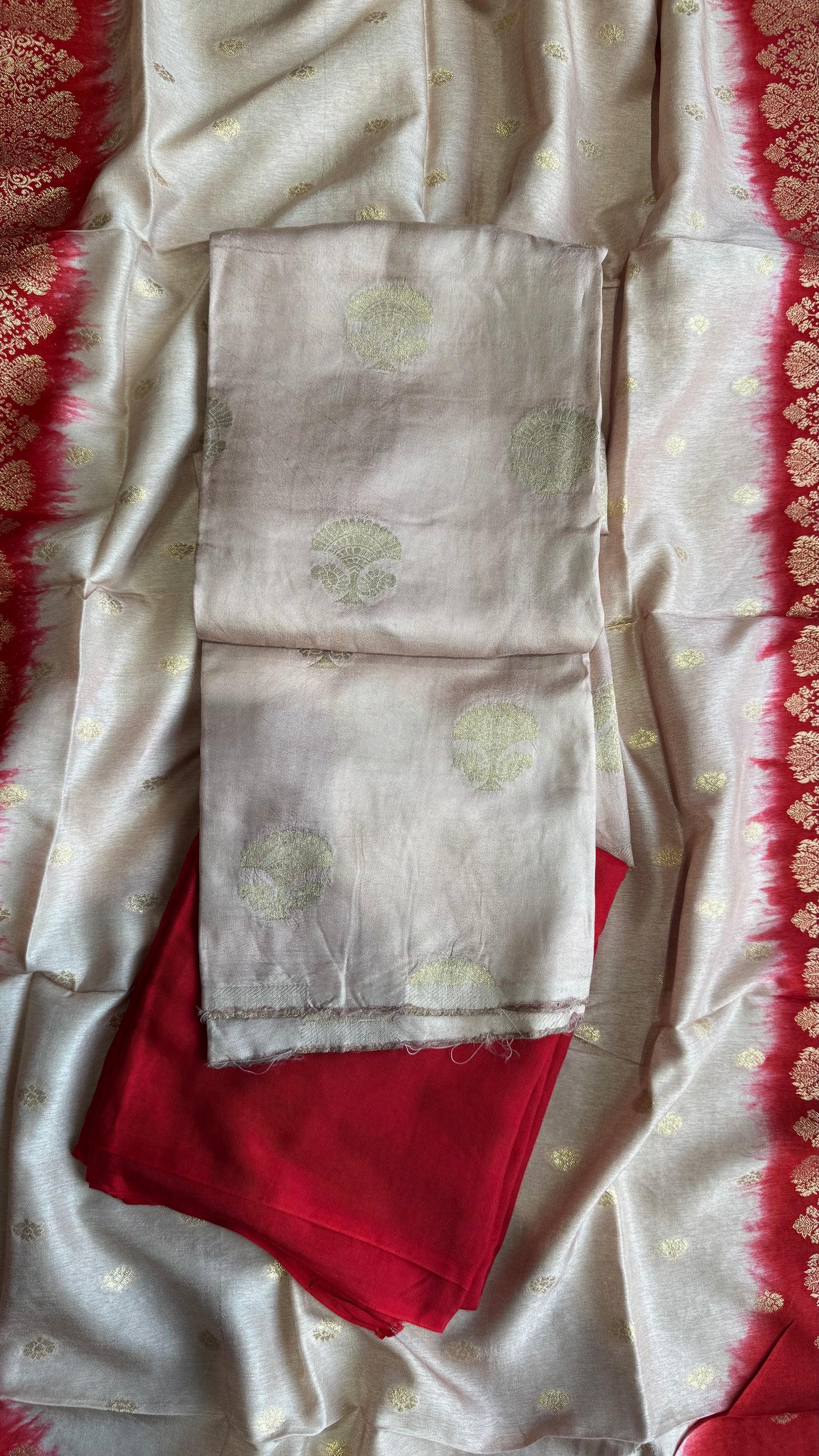 OffWhite Dual Shade Kurta & Dupatta Dola Silk Suit with Zari Weave -3 Pc