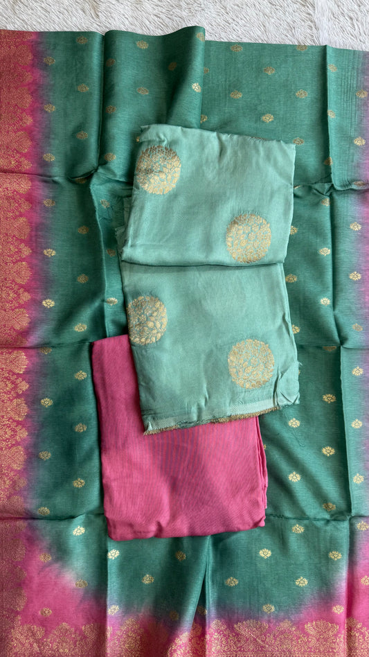 Cyan Green Dual Shade Kurta & Dupatta Dola Silk Suit with Zari Weave -3 Pc