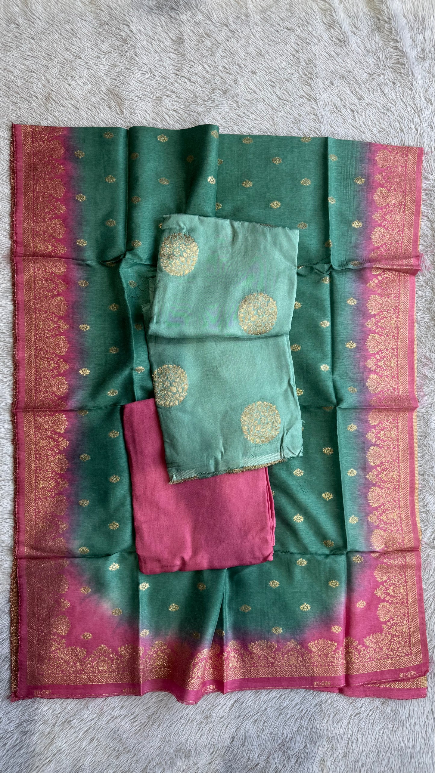 Cyan Green Dual Shade Kurta & Dupatta Dola Silk Suit with Zari Weave -3 Pc
