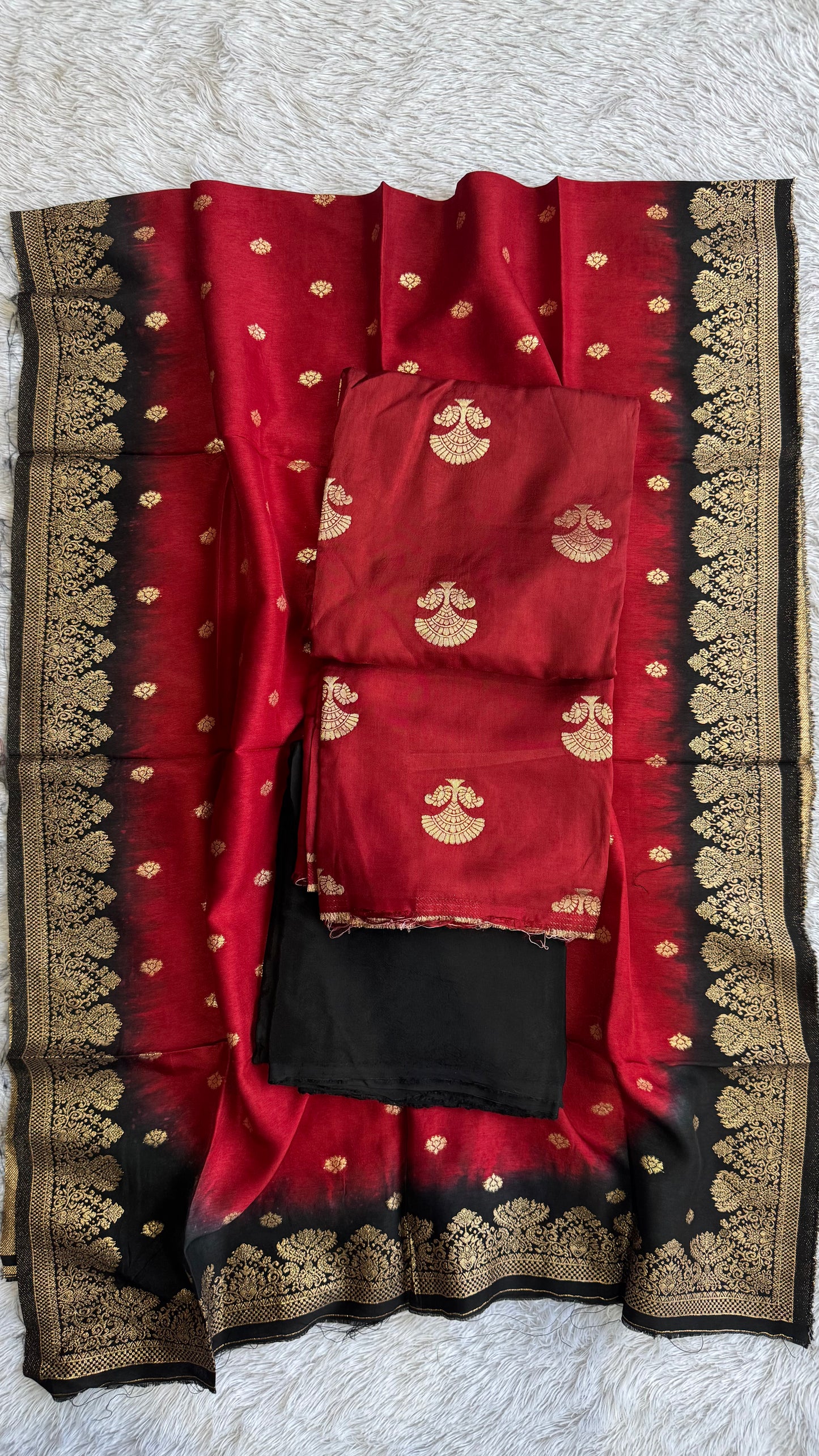 Deep Red Dual Shade Kurta & Dupatta Dola Silk Suit with Zari Weave -3 Pc