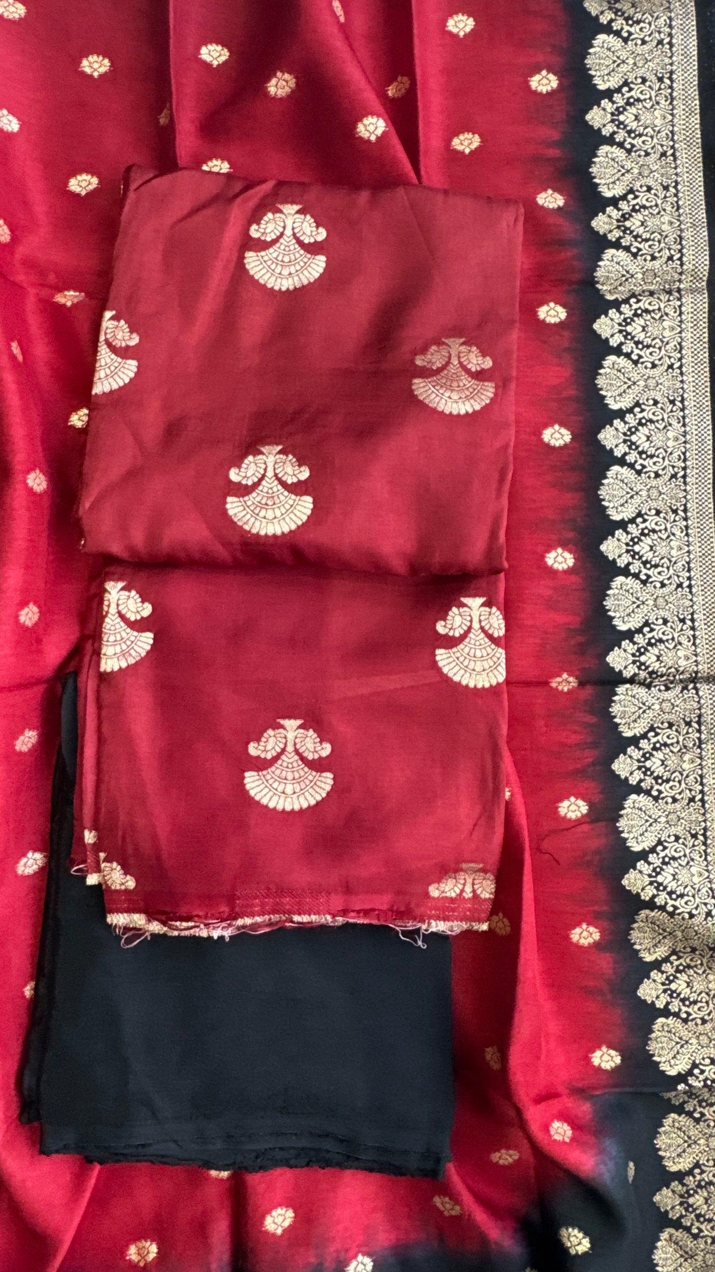 Deep Red Dual Shade Kurta & Dupatta Dola Silk Suit with Zari Weave -3 Pc