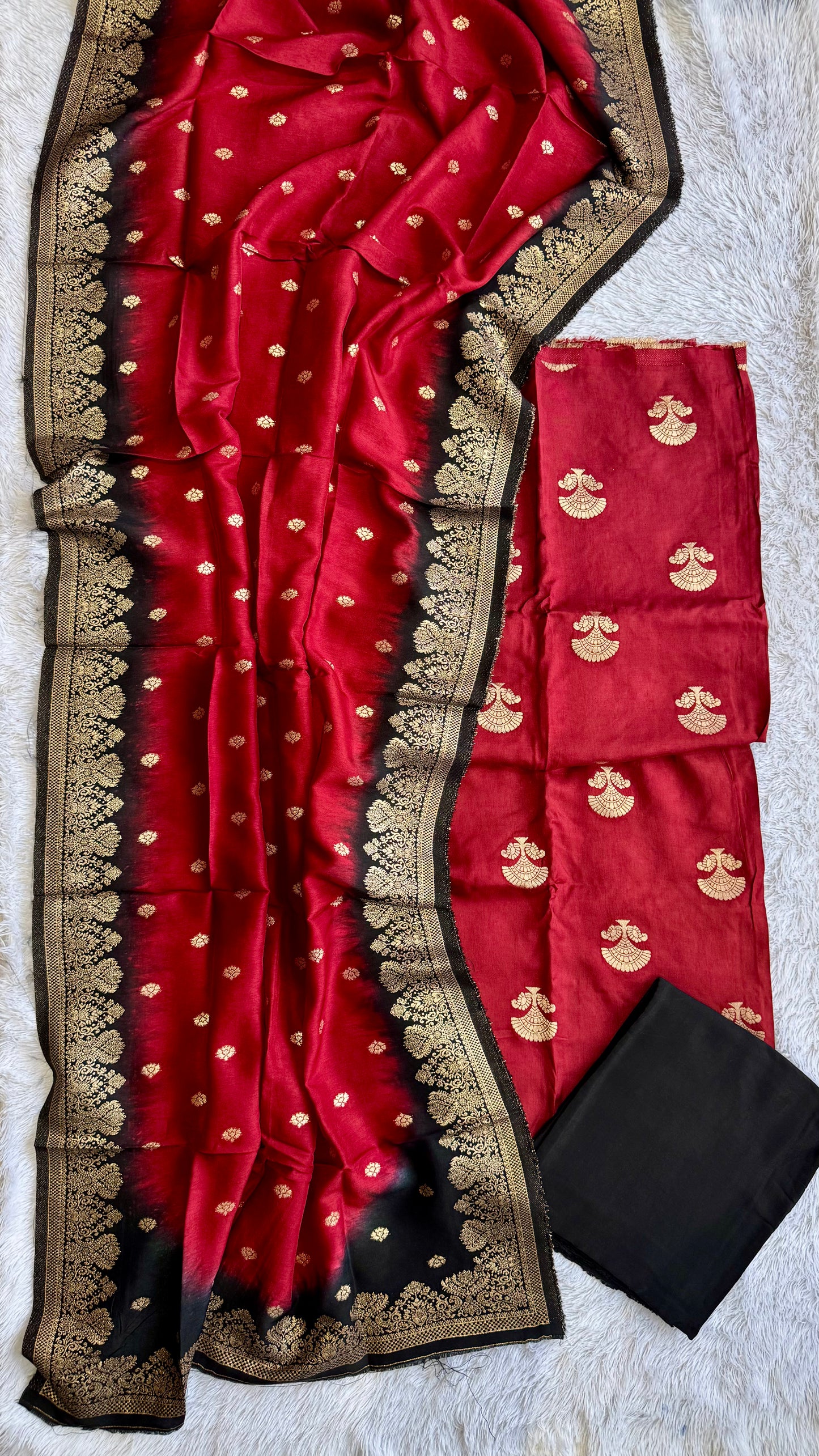 Deep Red Dual Shade Kurta & Dupatta Dola Silk Suit with Zari Weave -3 Pc