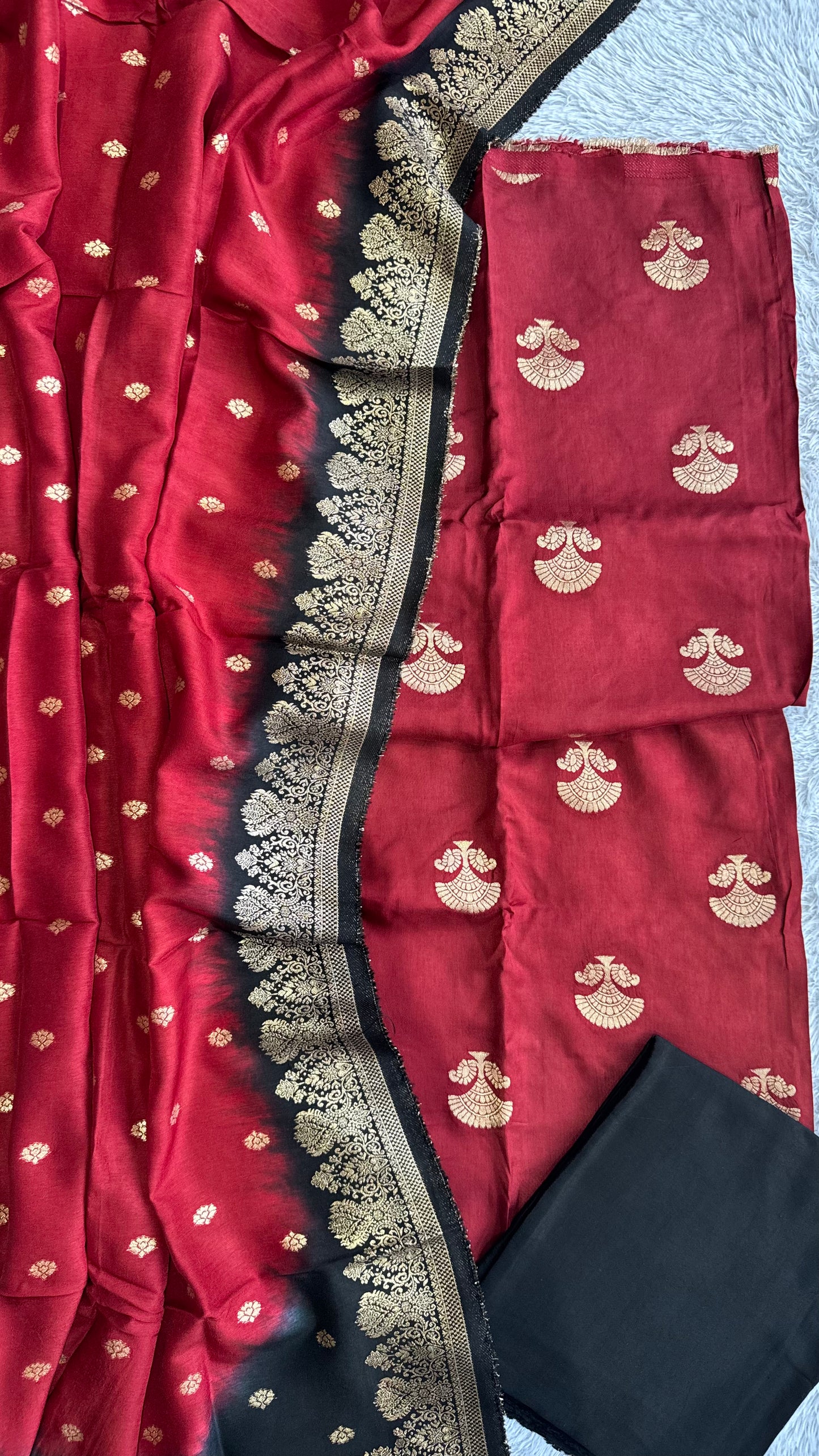 Deep Red Dual Shade Kurta & Dupatta Dola Silk Suit with Zari Weave -3 Pc