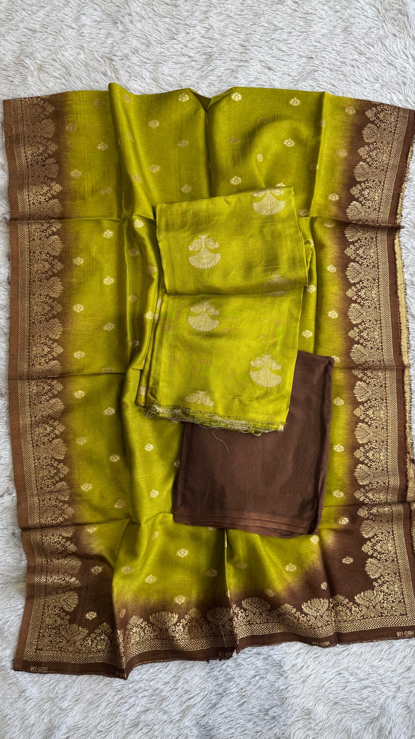 Olive Green Dual Shade Kurta & Dupatta Dola Silk Suit with Zari Weave -3 Pc