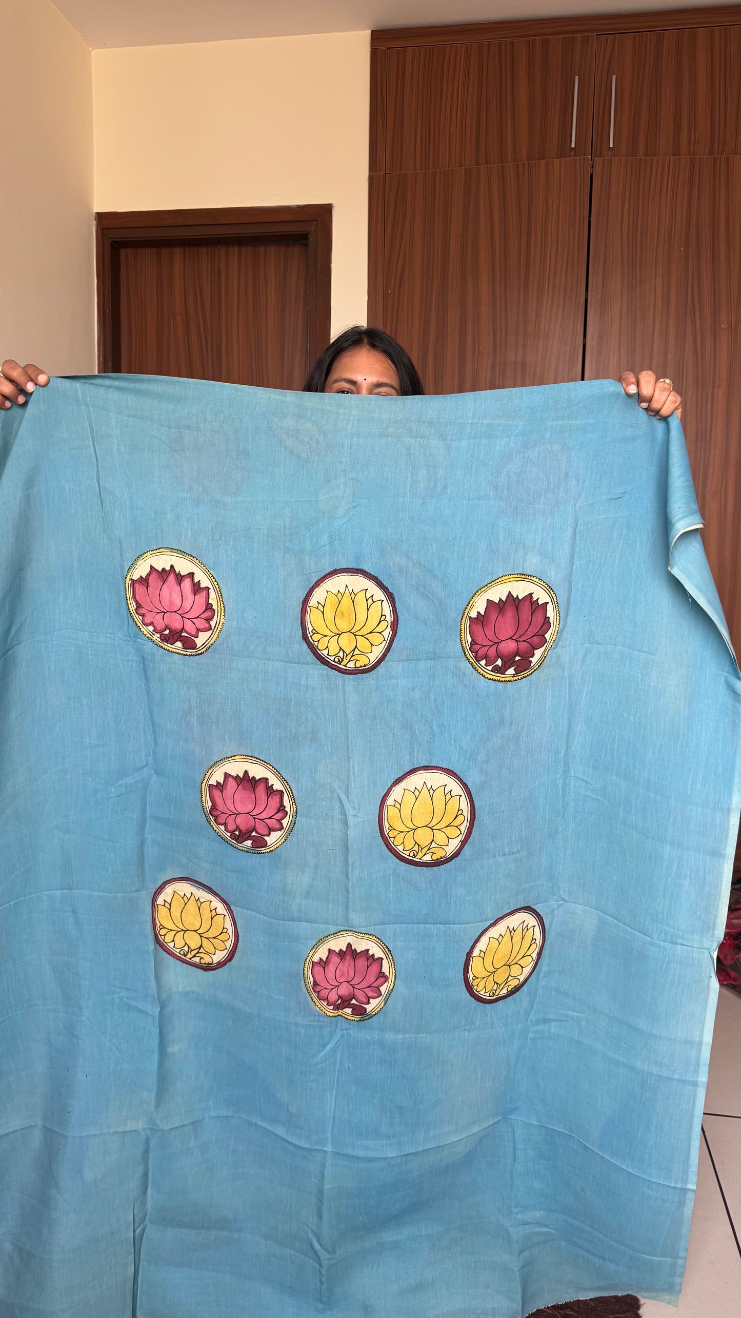 Sky Blue Bangalore Silk Pen Kalamkari Kurta Dupatta Set