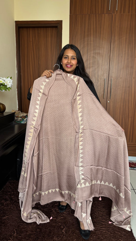 Bisque Brown Polka Dotted Modal Silk Ajrakh Hand Block 2 pc Suit Set with Modal Silk Dupatta