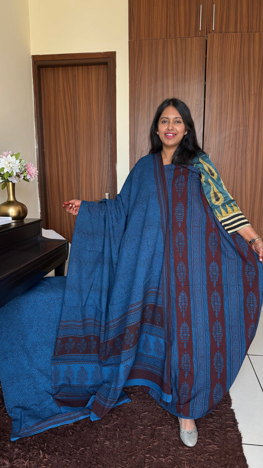 Blue Shade Pure Cotton Suit Set with HandBlocked Bagh Print-3PC