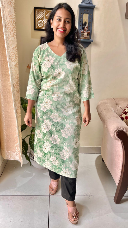 Soothing Green Print Pure Cotton Kurti