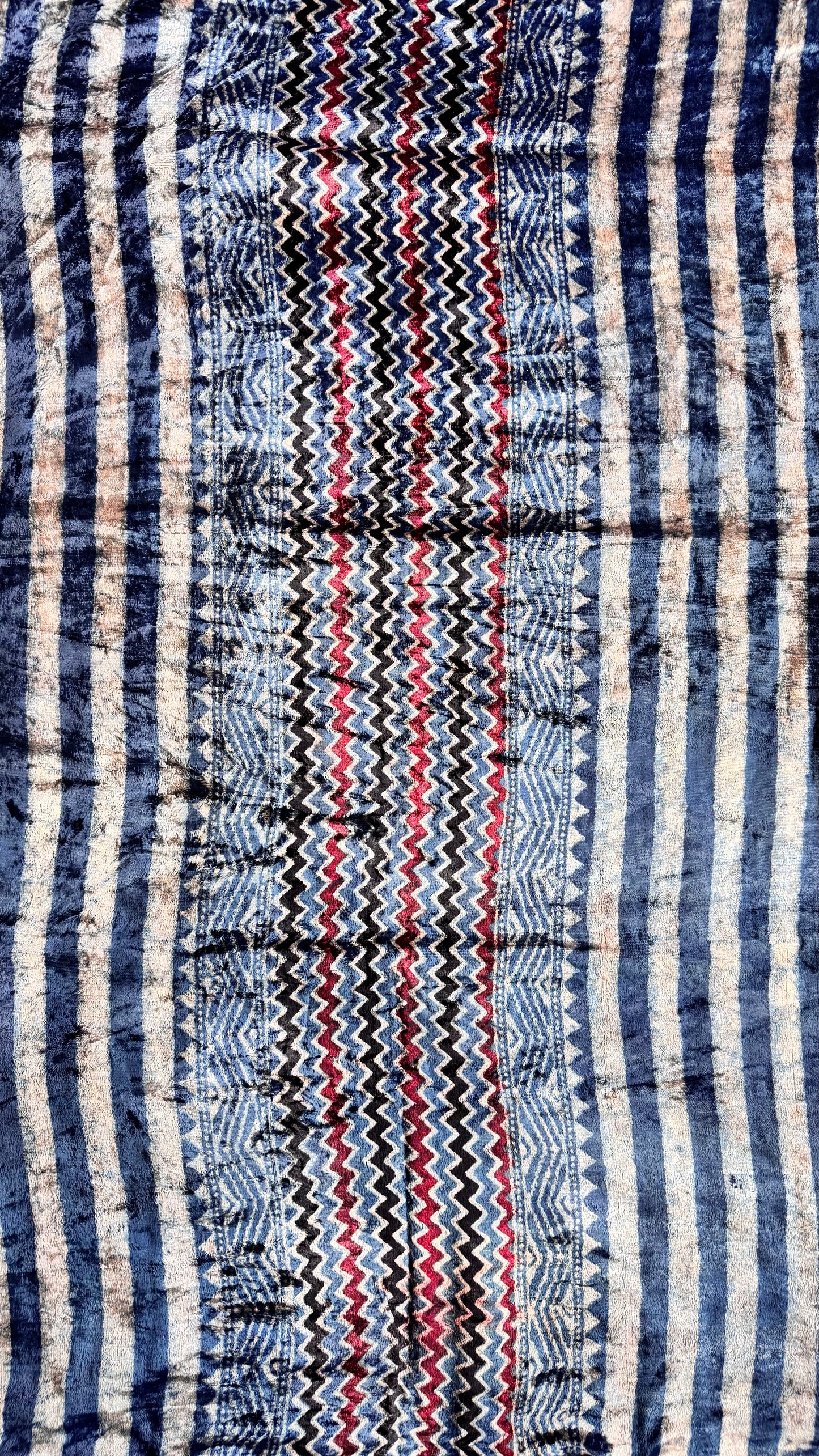 Blue Dhari Buta Velvet Fabric Ajrakh Hand Block Print Designer Unstitched Fabric (Kurta Only)