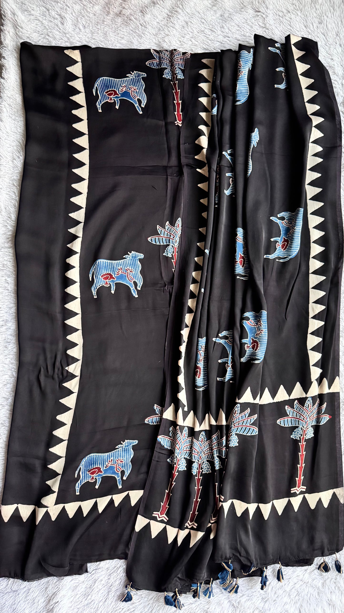 Black Kaamdhenu Modal Silk Ajrakh Hand Block 2 pc Suit Set with Modal Silk Dupatta