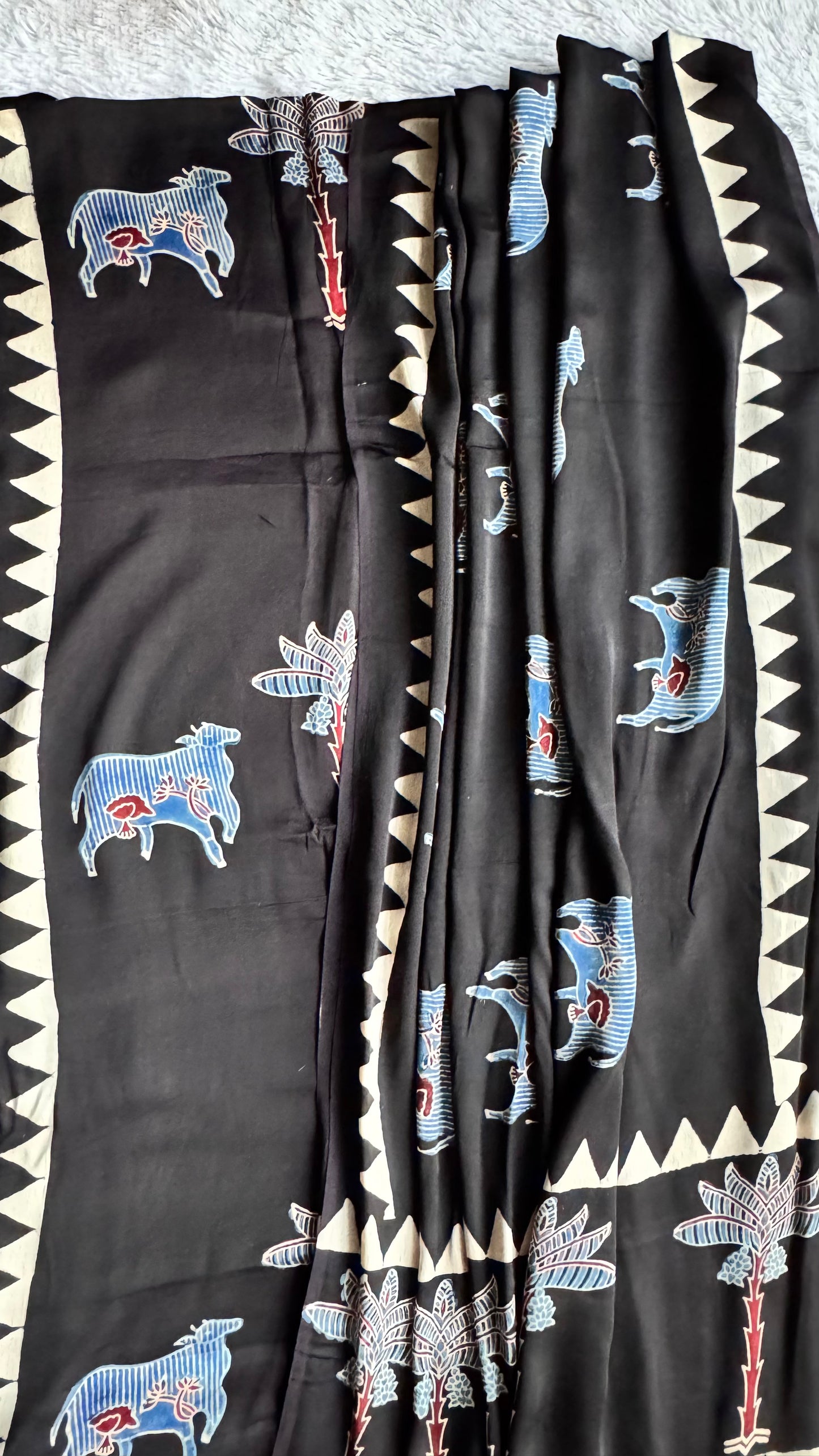 Black Kaamdhenu Modal Silk Ajrakh Hand Block 2 pc Suit Set with Modal Silk Dupatta