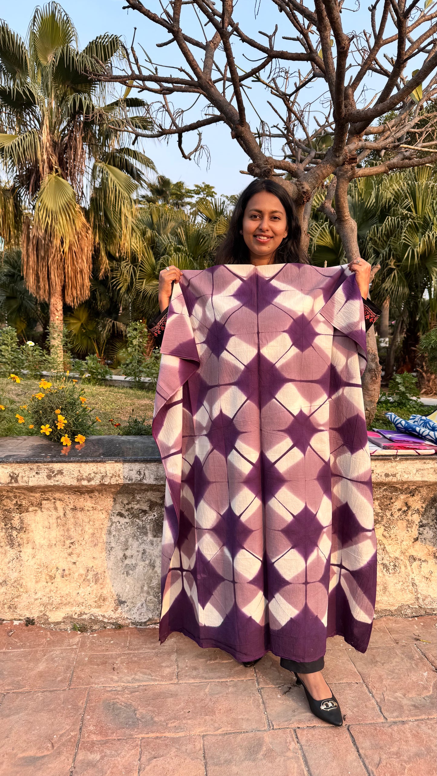 Purple Clamp Dyed Print Designer Unstitched Pure Cotton Fabric (Kurta Only)