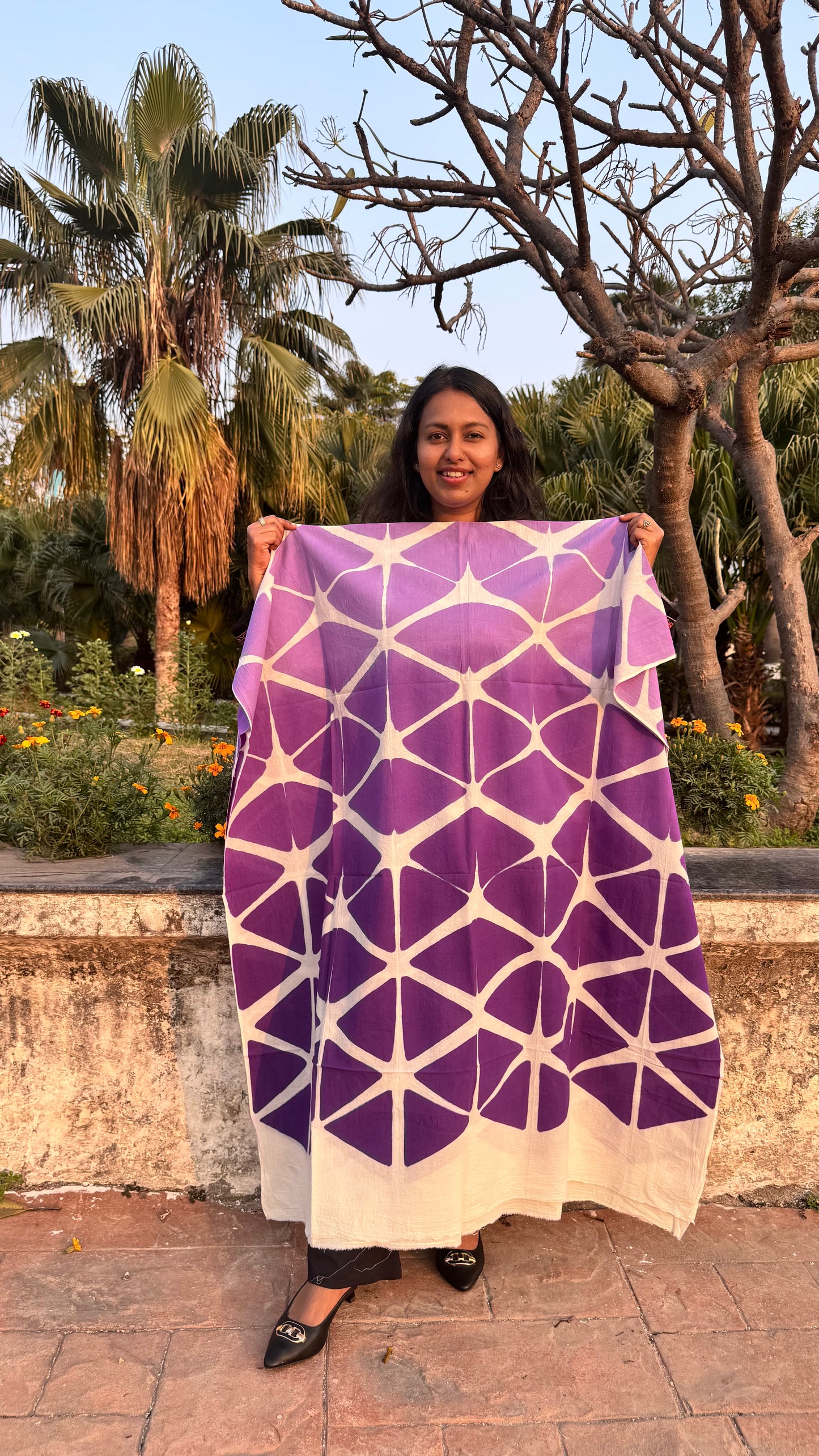 Mauve Ombre Clamp Dyed Print Designer Unstitched Pure Cotton Fabric (Kurta Only)