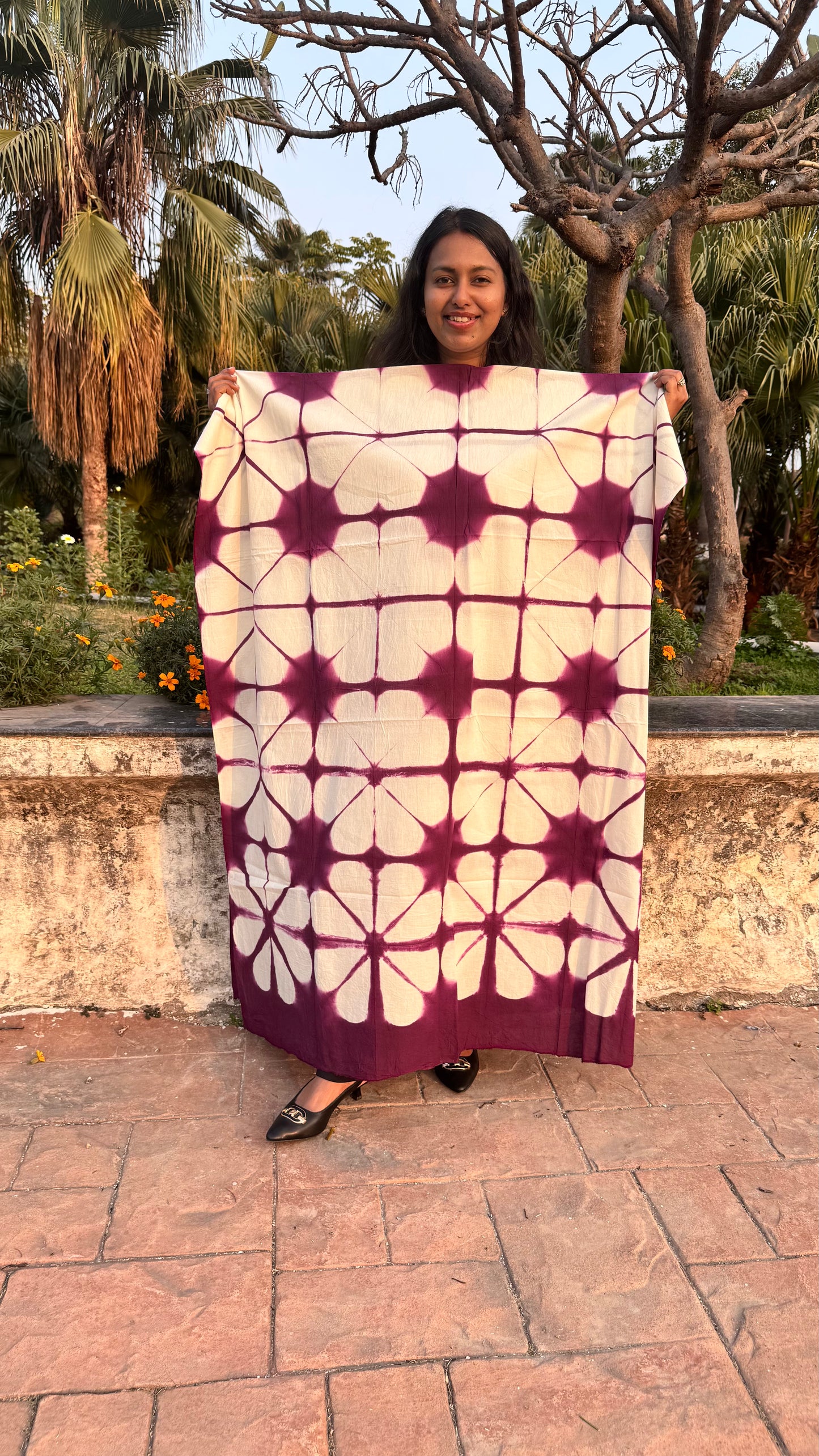 Purple and white Clamp Dyed Print Designer Unstitched Pure Cotton Fabric (Kurta Only)