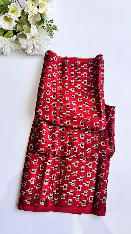 Anaar Red Kamal Boota Print Mashru Silk Blouse Piece