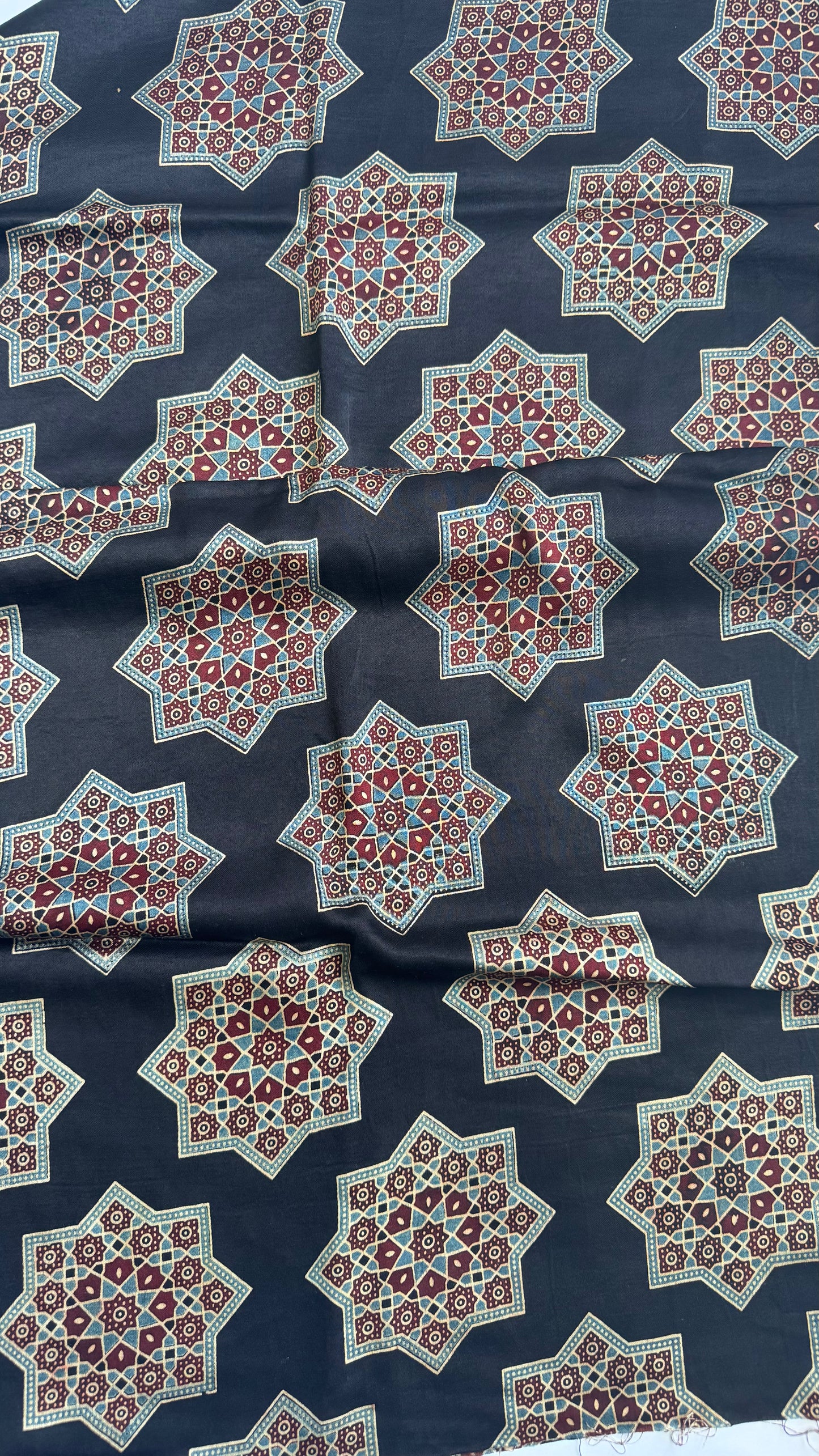 Blue Base Star Flower Print Mashru Silk Blouse Piece