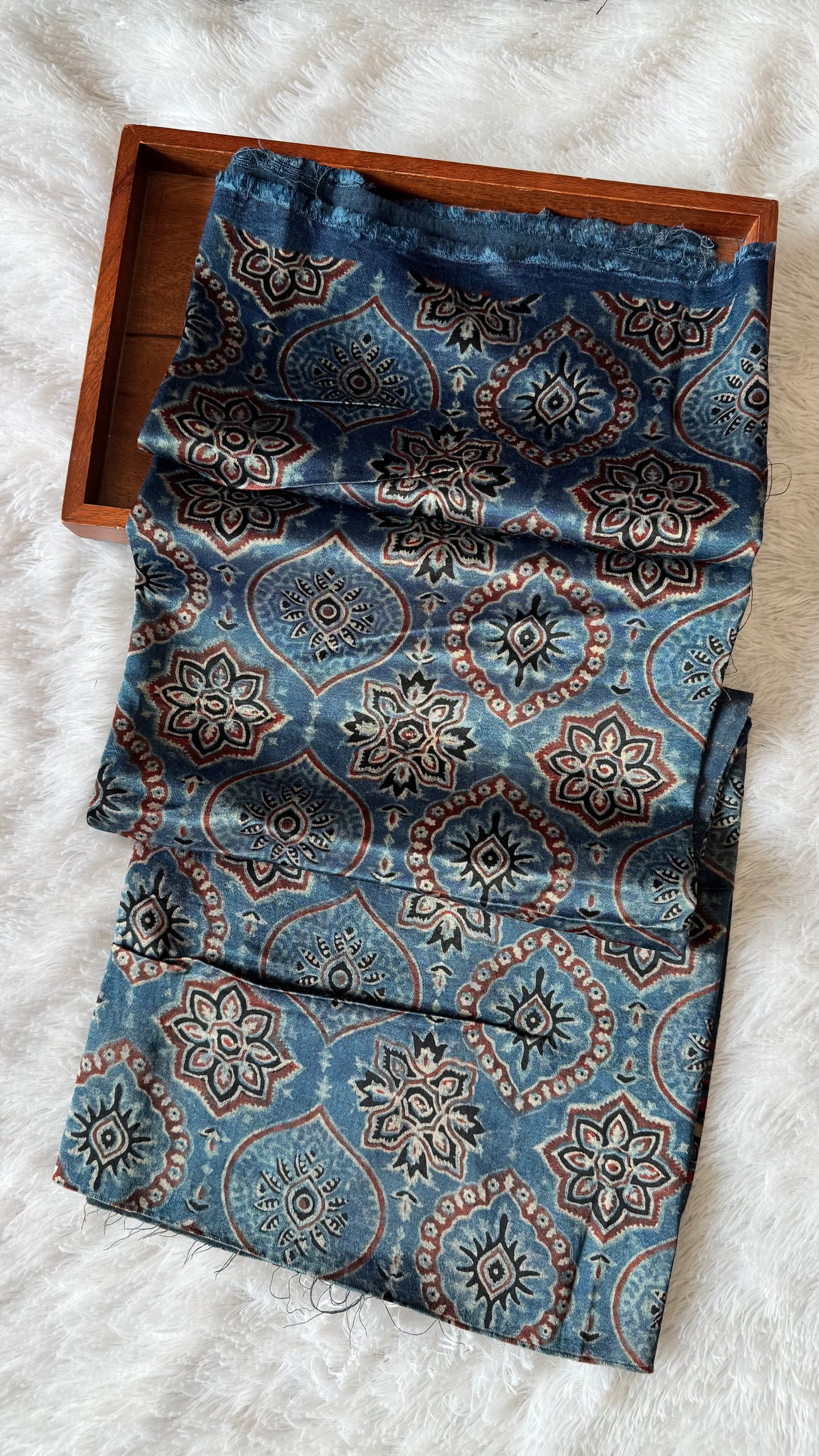 Aqua Blue Base Badam Boota Printed Mashru Silk Blouse Piece