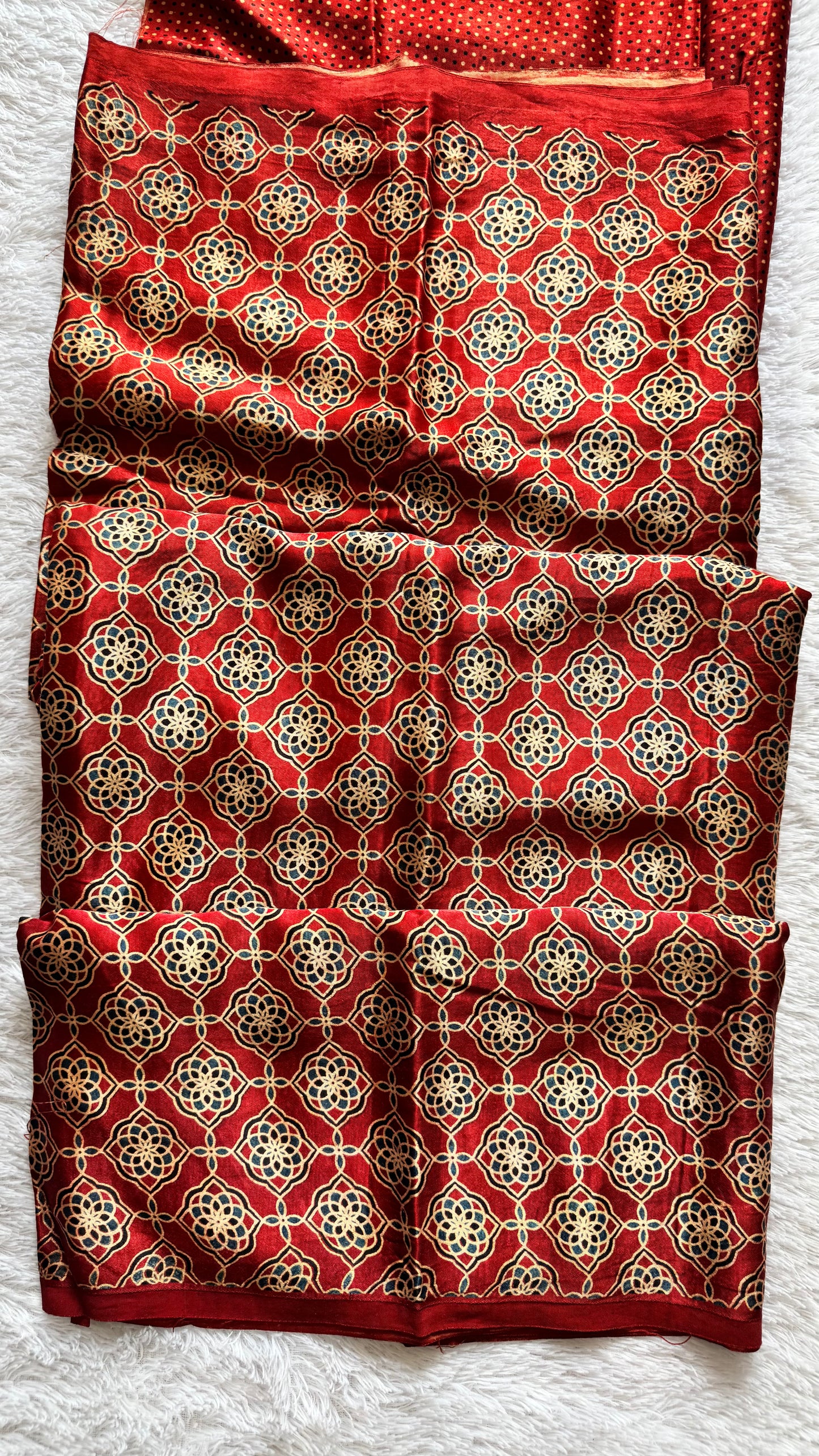 Red Base Badam Boota Printed  Mashru Silk Blouse Piece