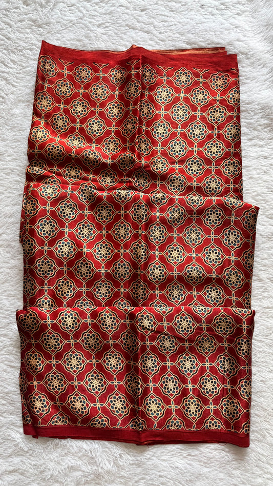Red Base Badam Boota Printed  Mashru Silk Blouse Piece