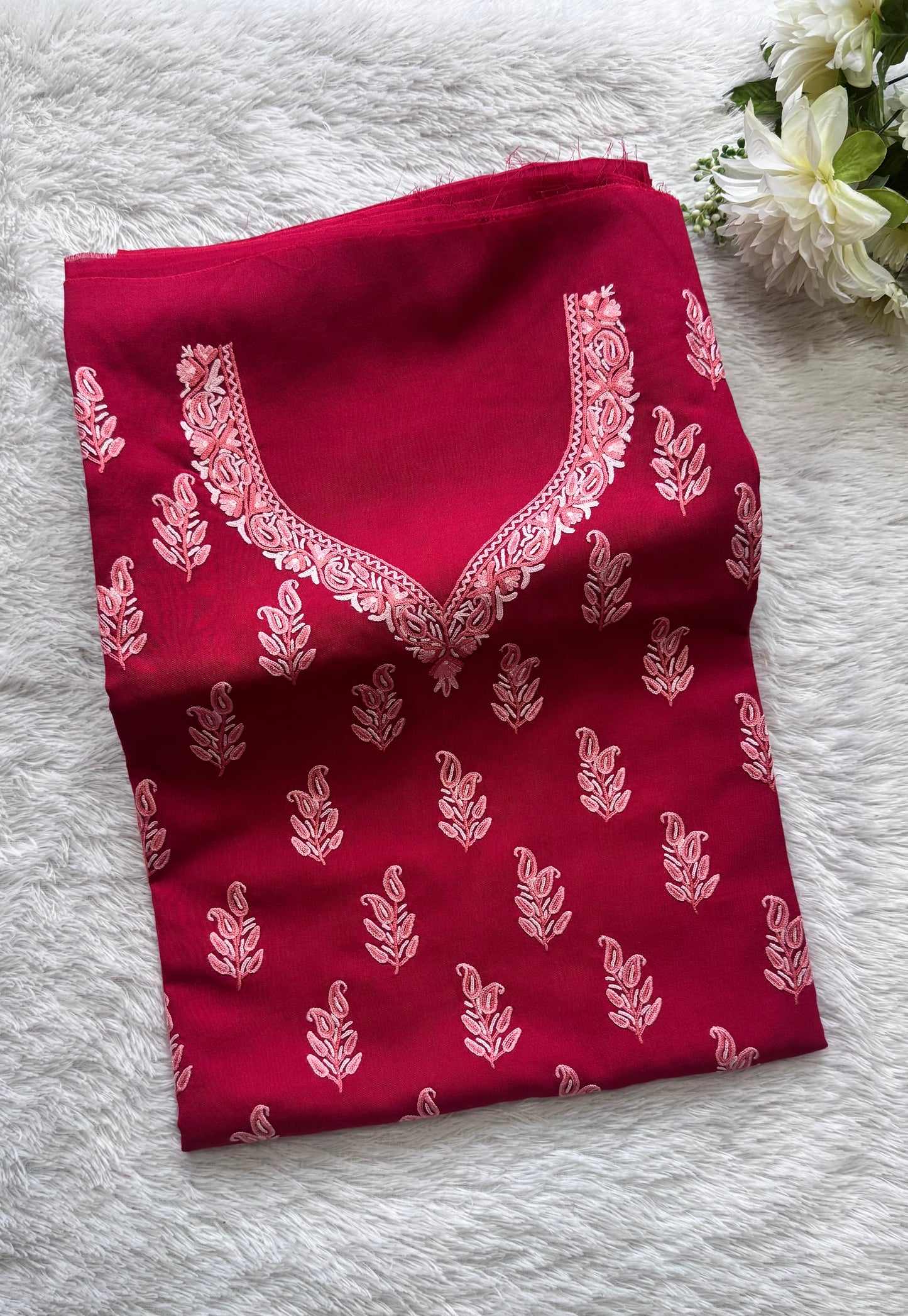 Dark Pink Shade Pure Cotton Kashmiri Aari Embroidered Co Ord 2 pc Set