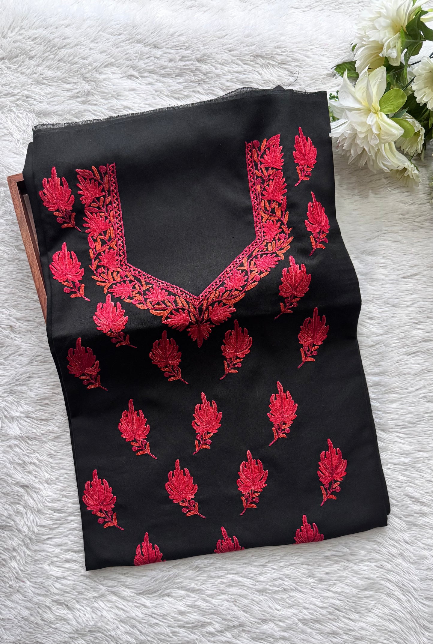 Black with Red Thread work Pure Cotton Kashmiri Aari Embroidered Co Ord 2 pc Set