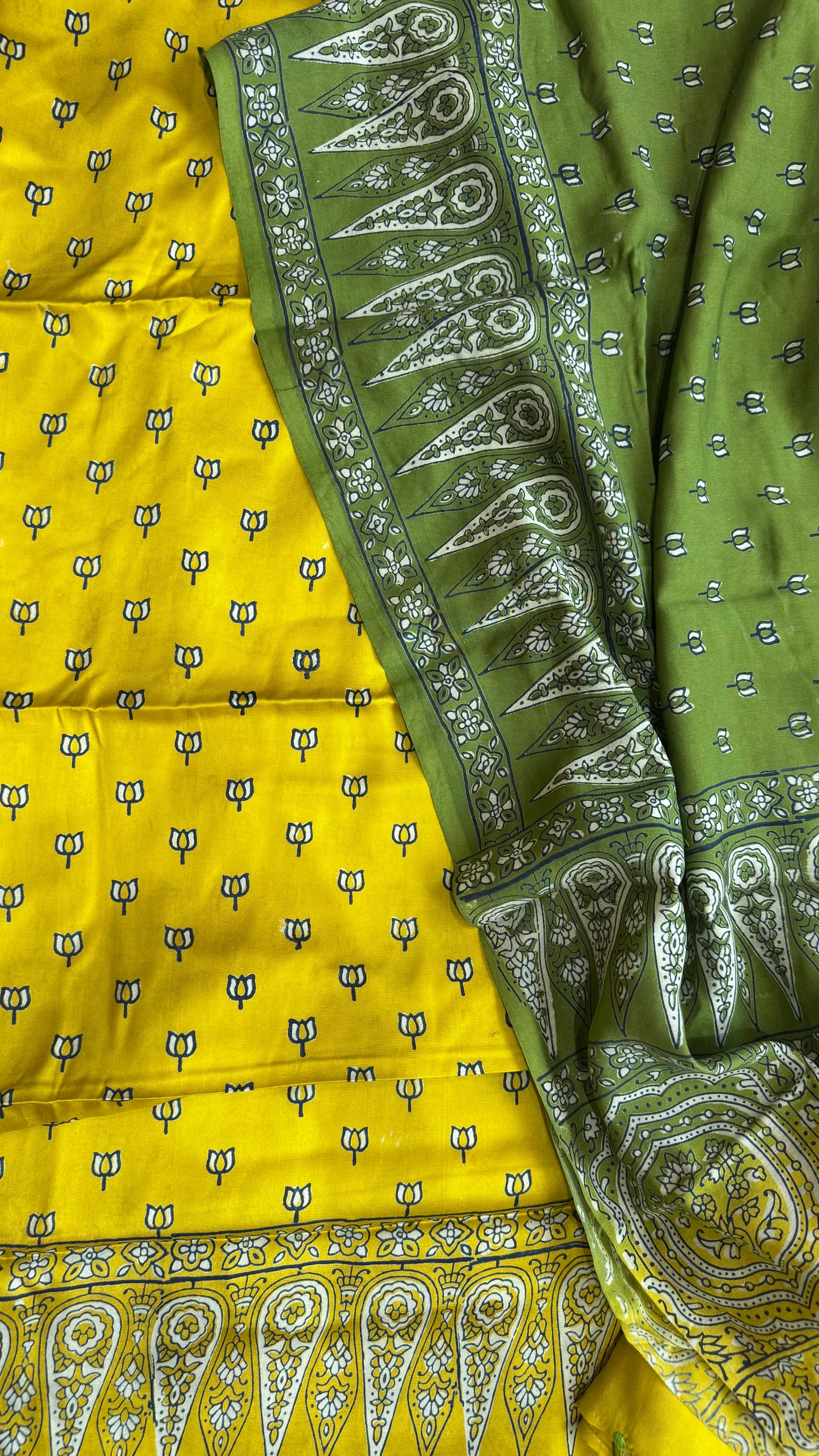 Aamras Kamal Buti Modal Silk 3 pc Suit Material Set with Modal Silk Lagdi Patti Dupatta