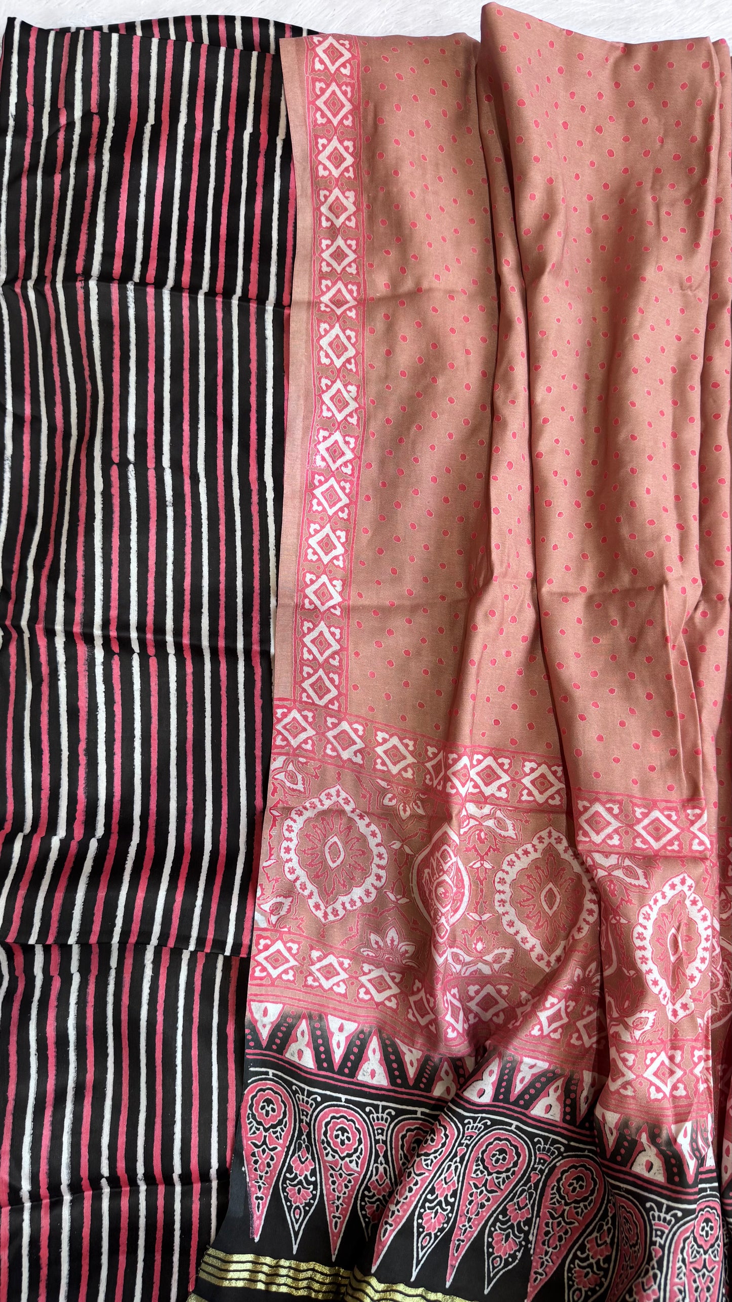 Pyaazi Pink Dhaaridar Modal Silk 3 pc Suit Material Set with Modal Silk Lagdi Patti Dupatta