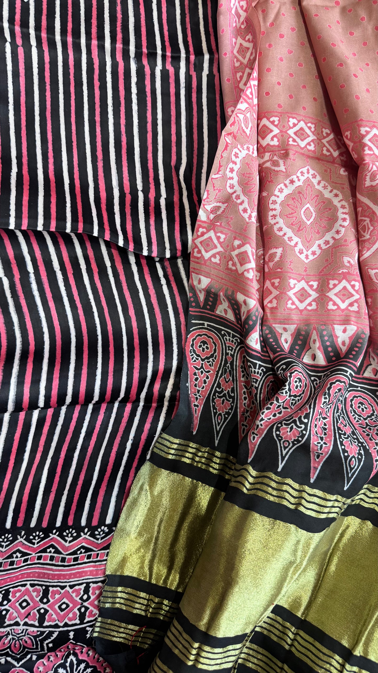 Pyaazi Pink Dhaaridar Modal Silk 3 pc Suit Material Set with Modal Silk Lagdi Patti Dupatta