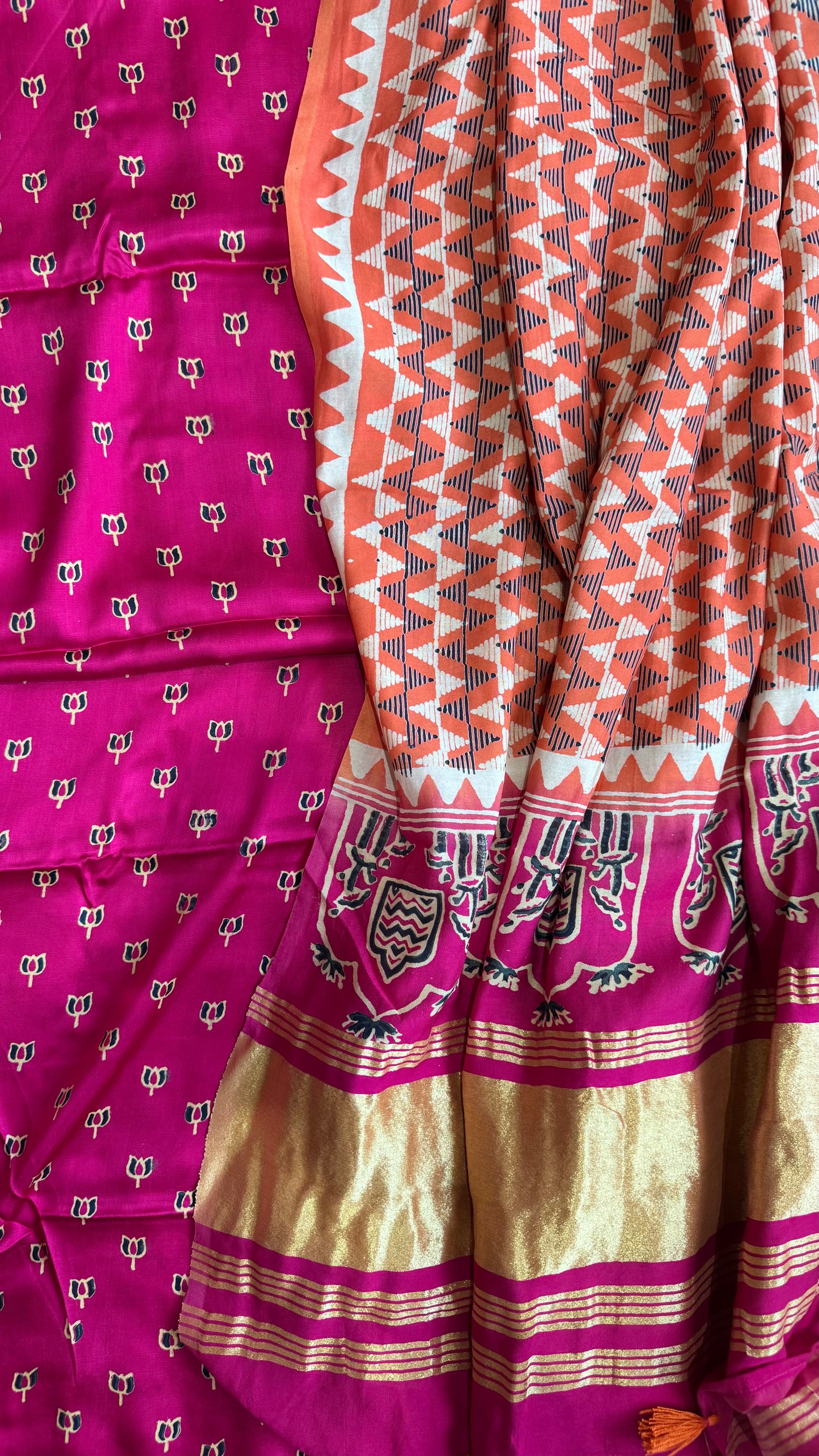 Deep Margenta Kamal Buti Modal Silk 3 pc Suit Material Set with Modal Silk Lagdi Patti Dupatta