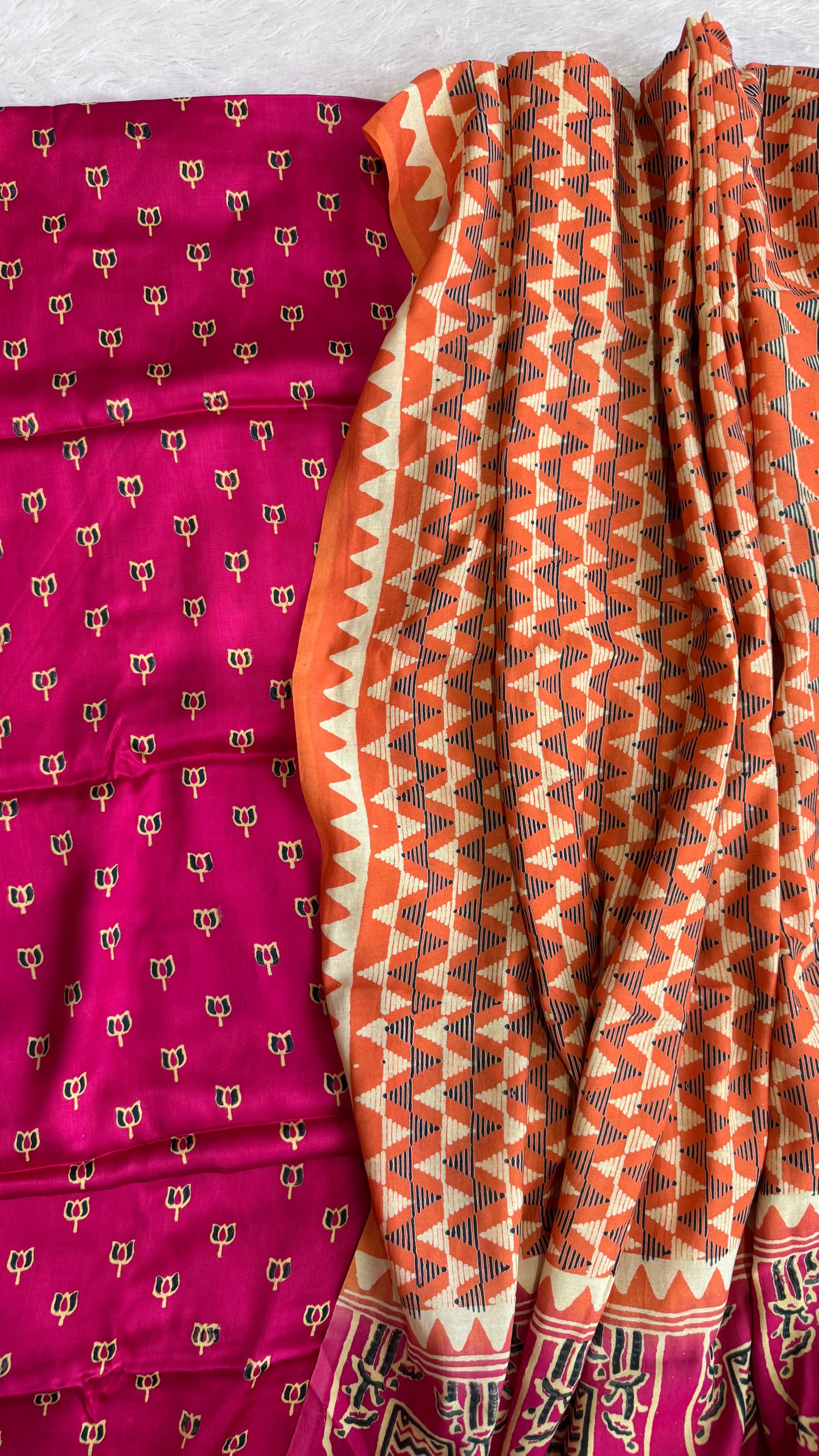 Deep Margenta Kamal Buti Modal Silk 3 pc Suit Material Set with Modal Silk Lagdi Patti Dupatta